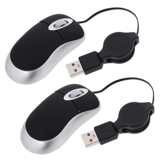 2 Mini USB Wired Mice with Retractable Cables 7X4CMx2pcs Blackx2pcs