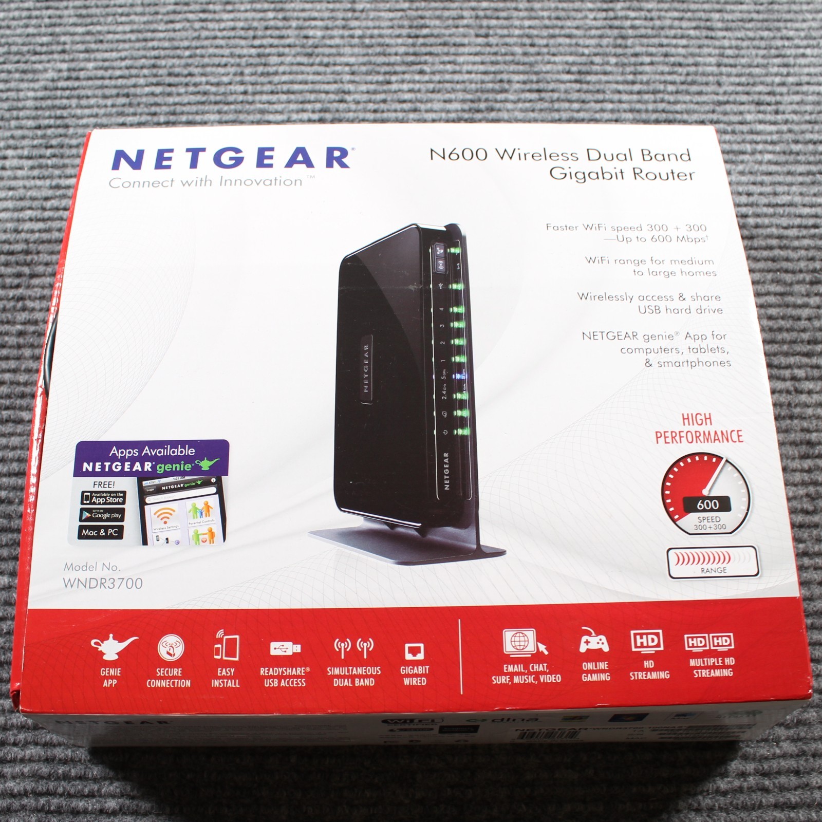 Netgear N600 Dual Band Gigabit WiFi Router WNDR3700 | Boxed w/ Cables & Manual