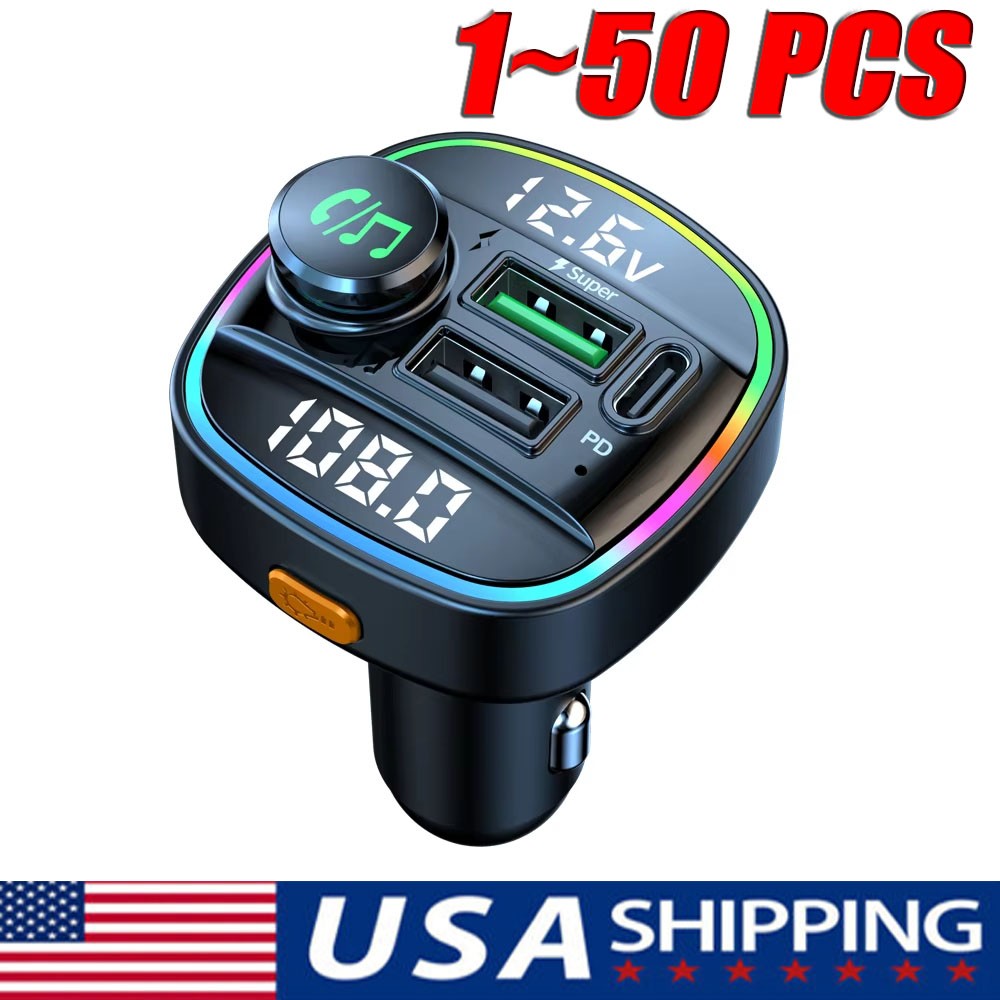 Bluetooth 5.0 Car Wireless FM Transmitter Adapter USB PD Charger AUX Hands LOT