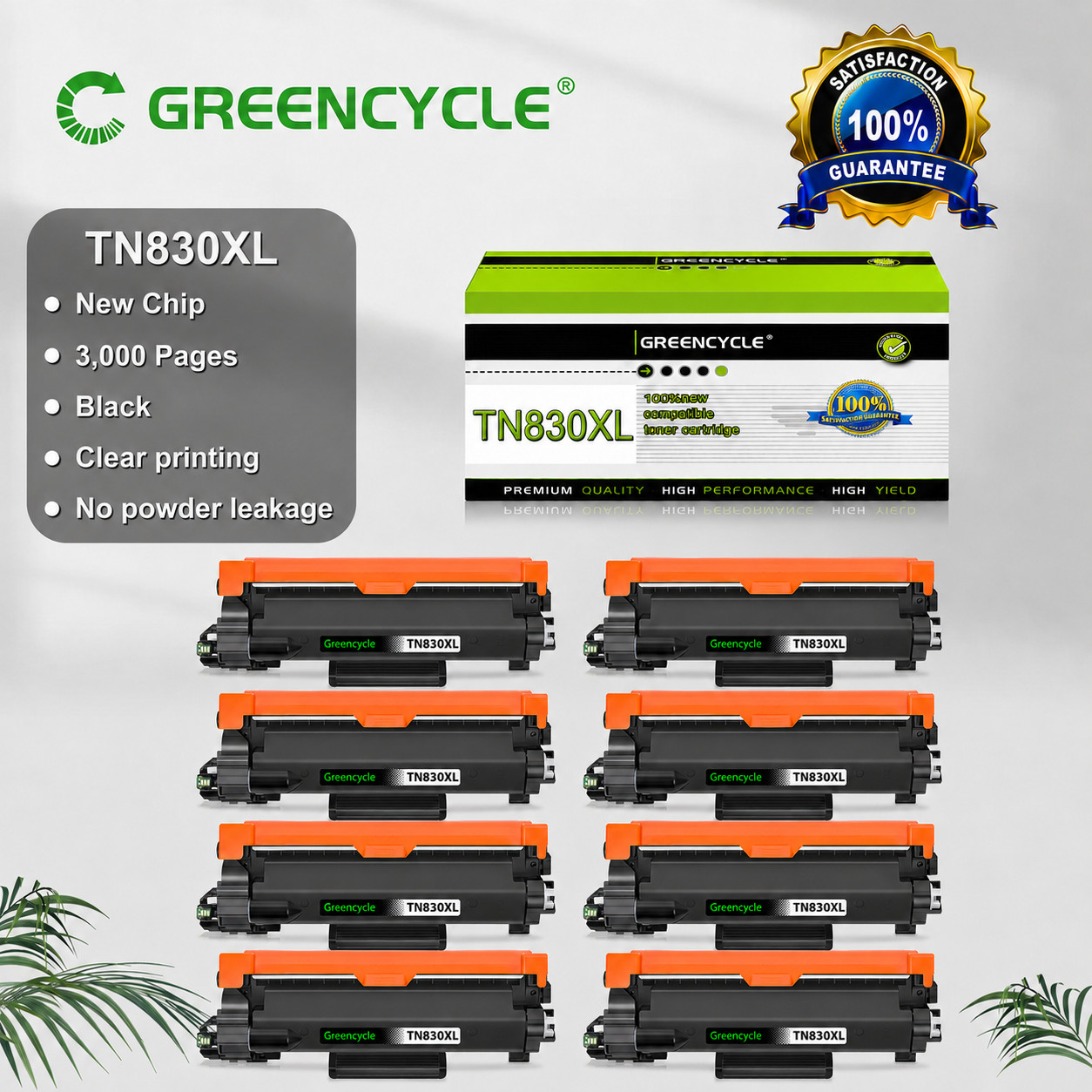 8PK TN830XL High Yield Toner fits for Brother 830 XL HL-L2460DWXL MFC-L2820DW