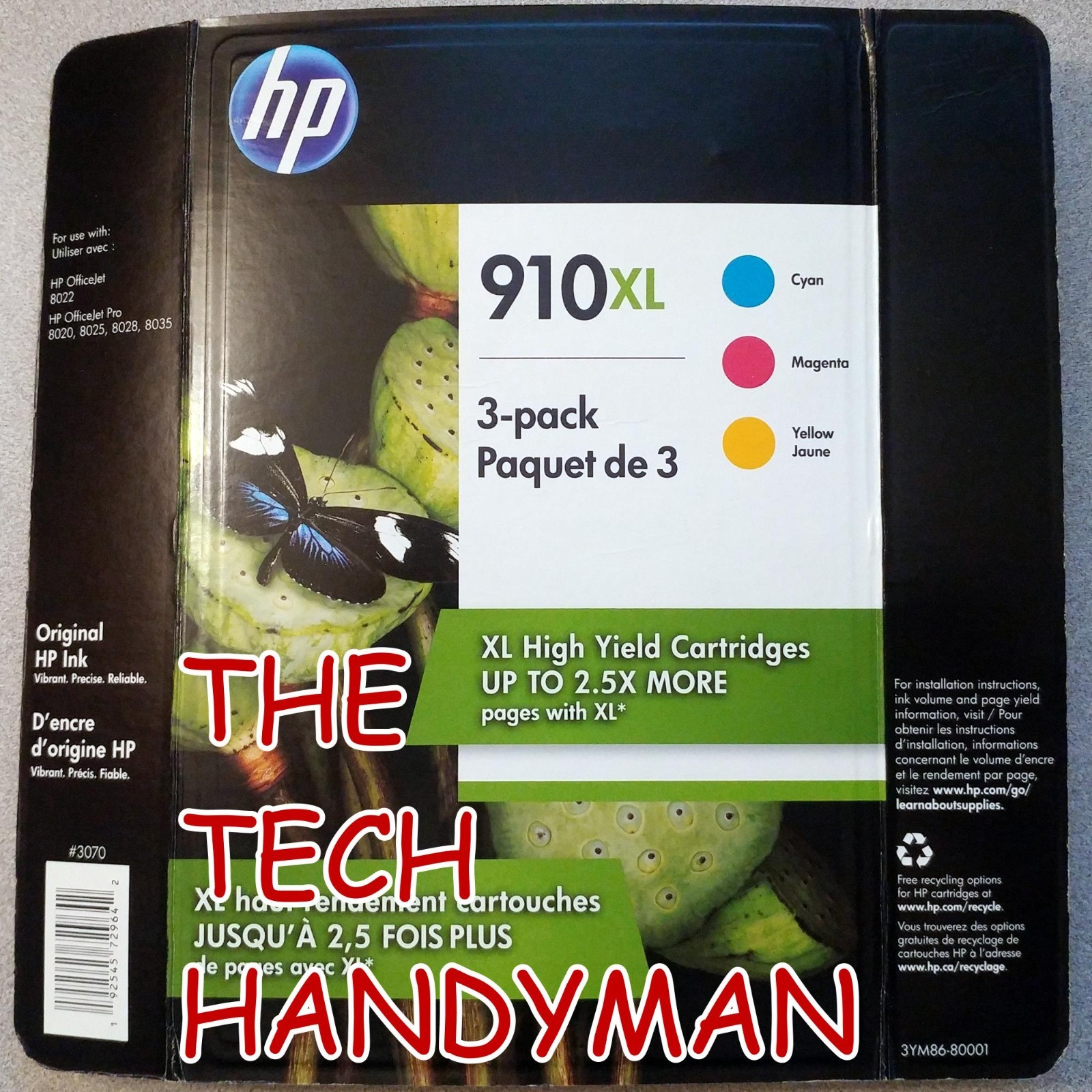 3-PACK HP GENUINE 910XL COLOR INK (RETAIL BOX) OFFICEJET PRO 8034e 8035 8035e
