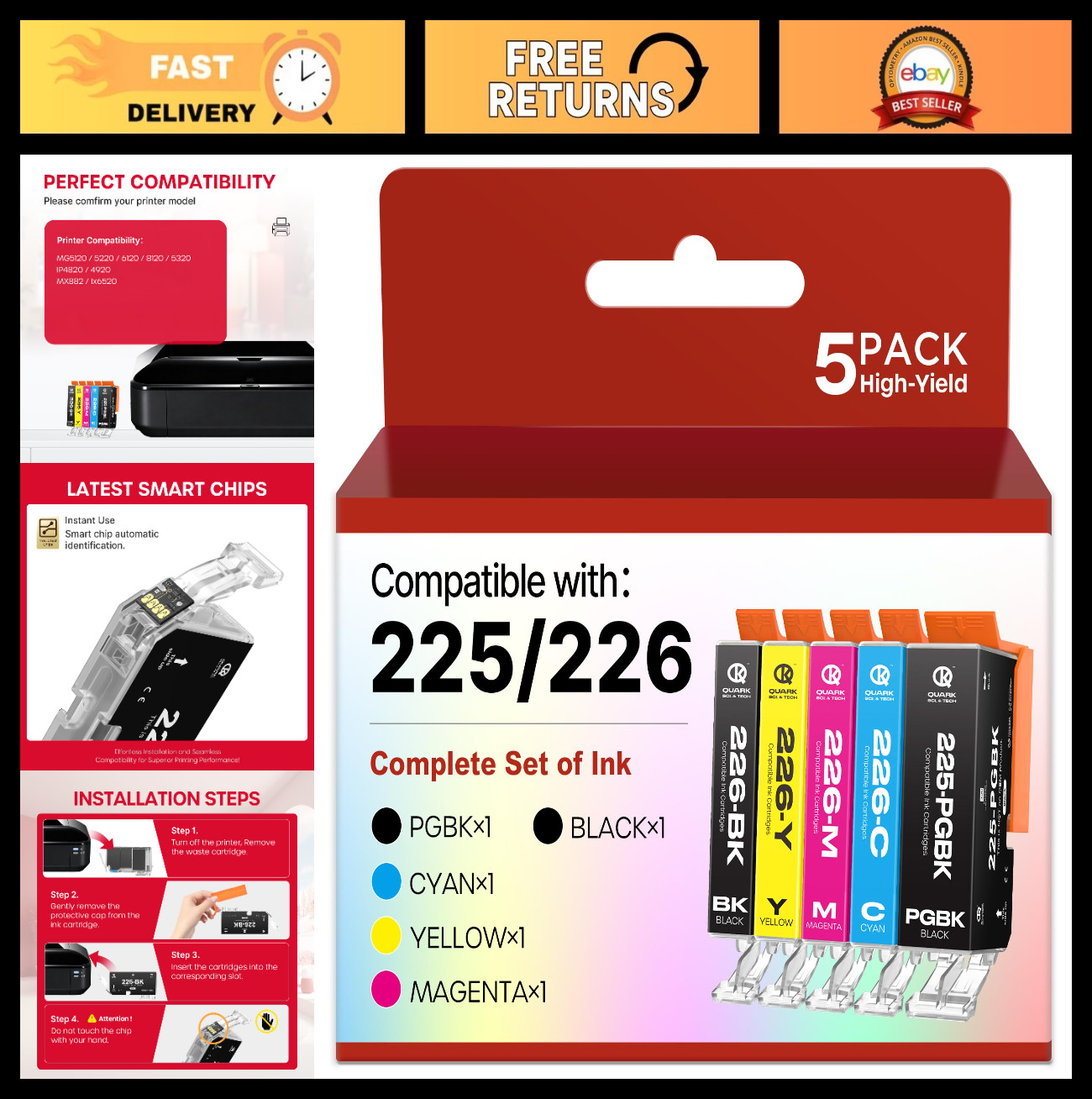 High-Quality Ink Cartridges Combo Pack for Canon PGI-225 CLI-226 - Replacement S