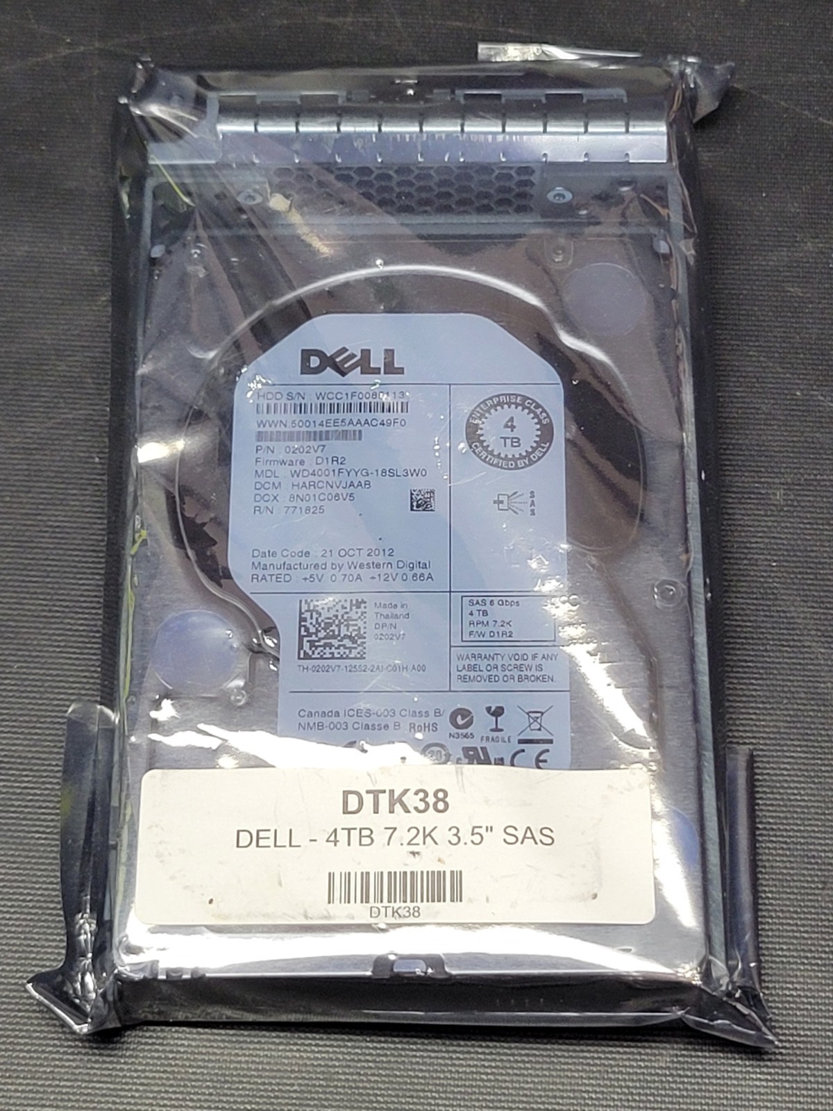 dell 4tb 7.2k 3.5" SAS 6 Gbps DTK38