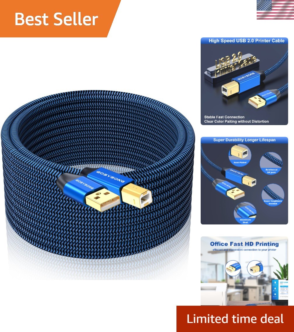Printer Cable 25ft, USB 2.0 Type A to Type B Cord Compatible With Scanner, Au...