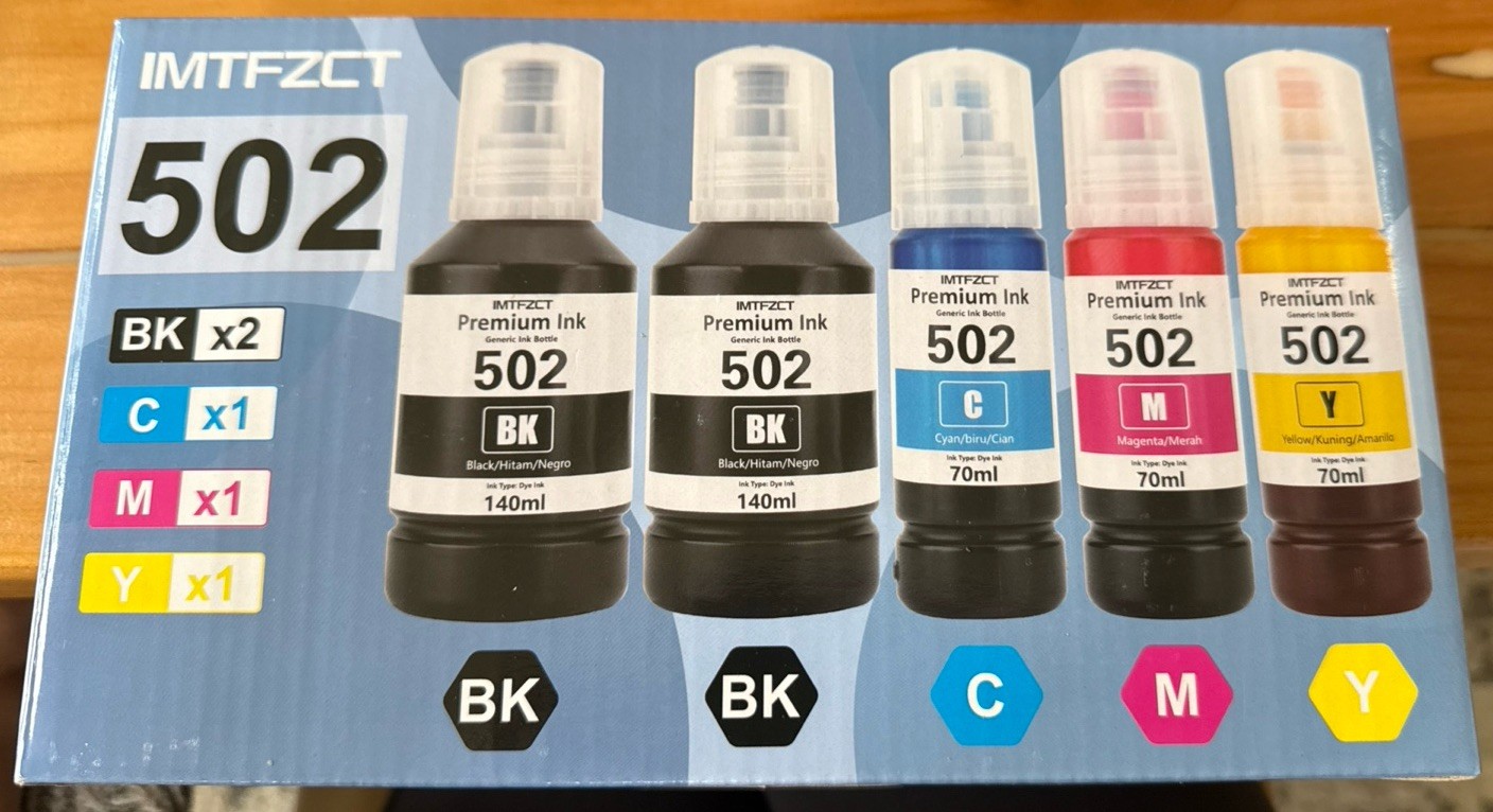 IMTFZCT 502 Compatible Ink Bottle Set 5-Pack BKx2 C M Y for Epson