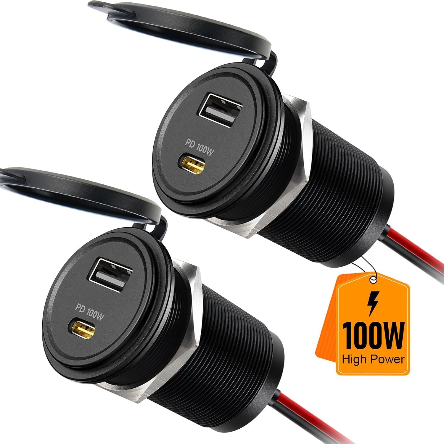 118W 12V USB Outlet, 100W Type-C PD3.0 Laptop Car USB C Socket 2Pcs