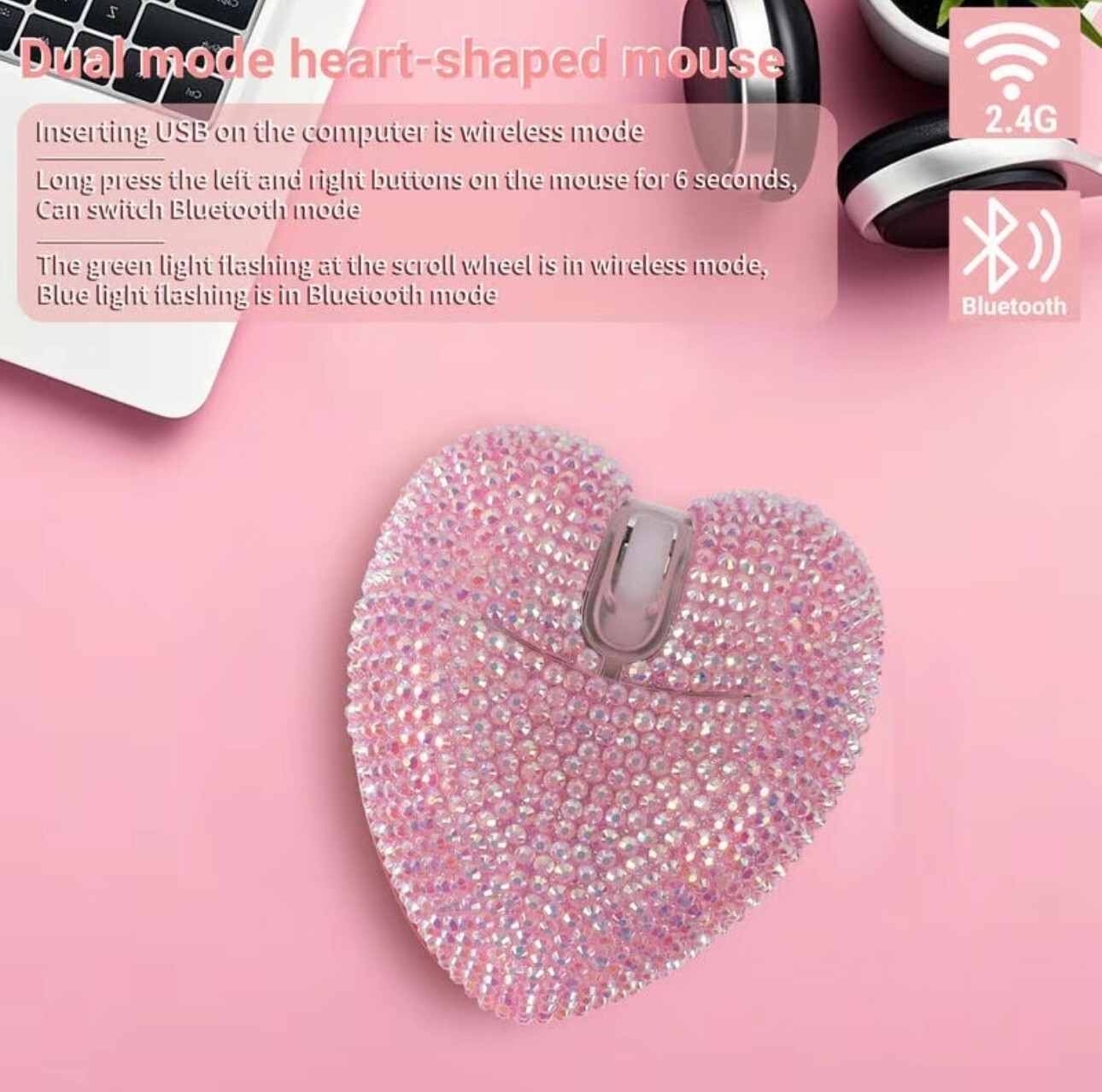Heart Shaped Bling Bling Wireless Computer Mouse