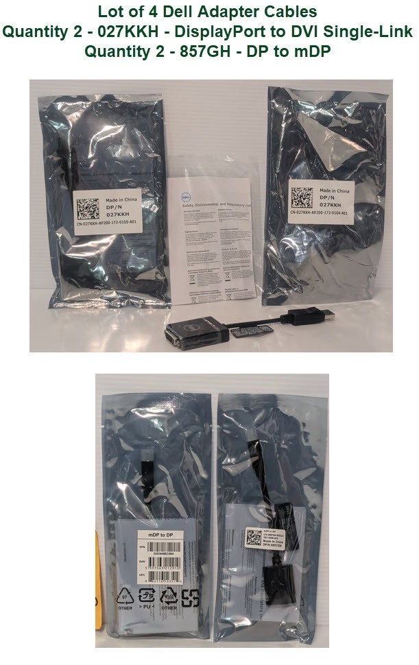 Lot of 4 Dell Adapter \ Converter Dongles, (Qty 2) 857GH and (Qty 2) 027KKH