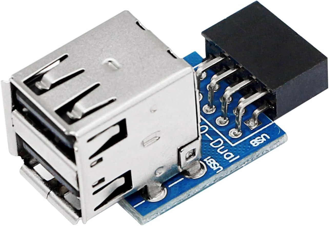 9Pin USB 2.0 Female Pin Dual 2 Port USB Motherboard Header Adapter-Dual Layer Ty