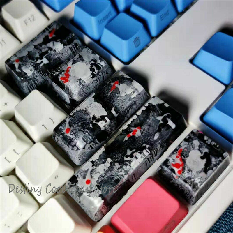HOT Resin Light Colorful Koi Fish Lotus Keycap for MK Custom Made Handmade 5 PCS