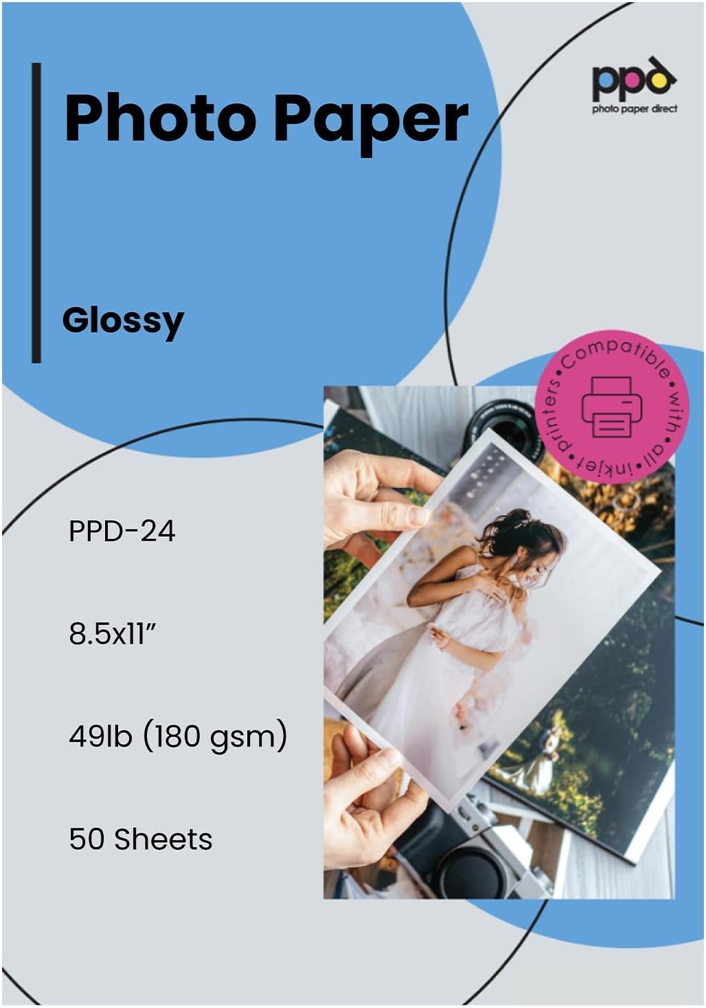 High-Quality 8.5x11 Glossy Inkjet Photo Paper - 50 Sheets, Durable & Versatile