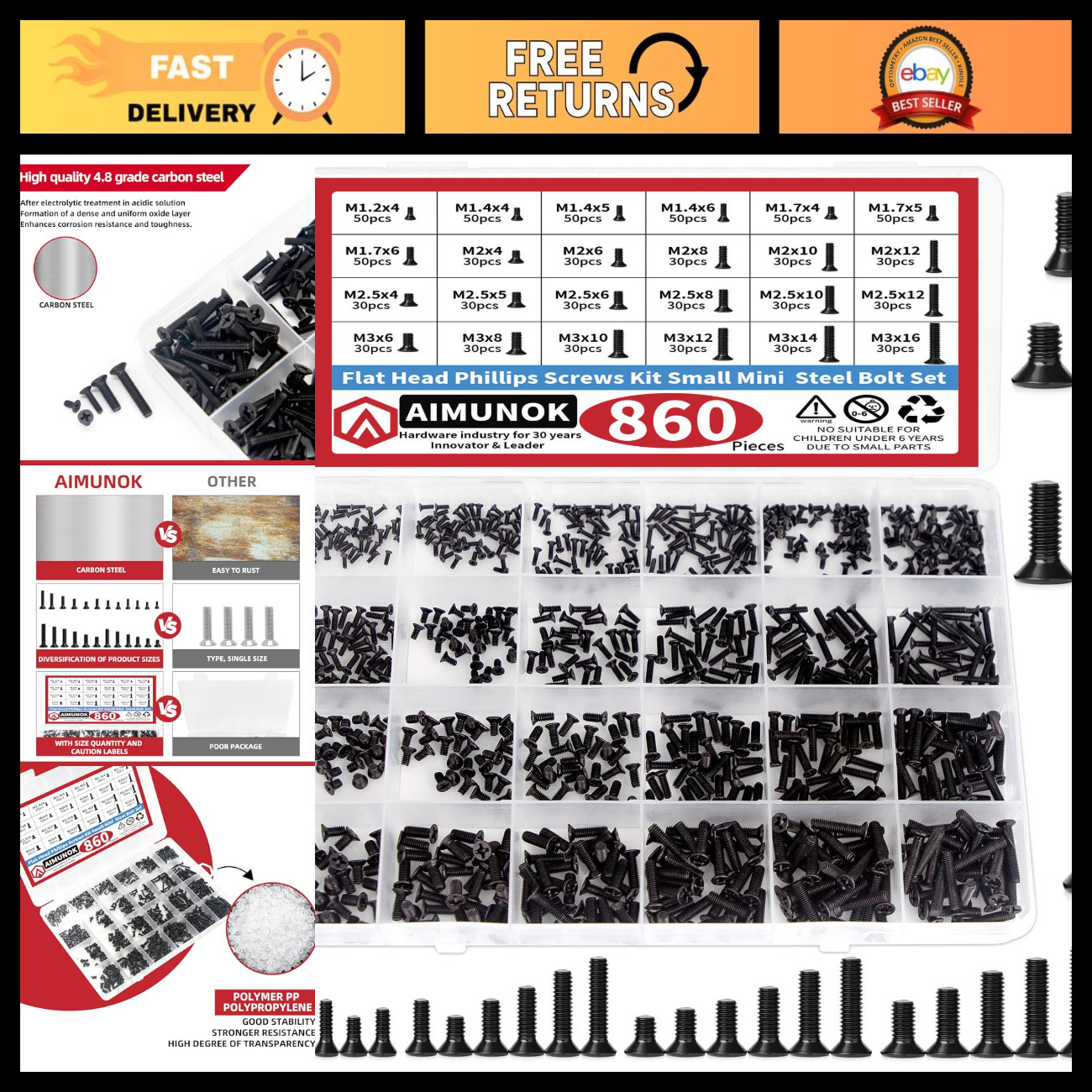 860Pcs Computer Screws Kit M1.2-M3 for Laptop & PC Repair, Hardware Fasteners