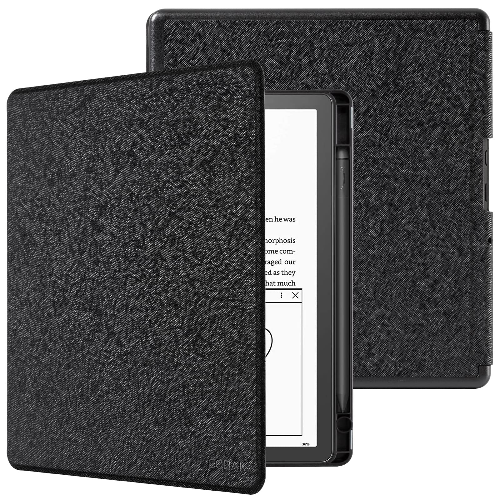CoBak Leather Case with Auto Sleep & Pen Holder for Kindle Scribe 10.2" Black