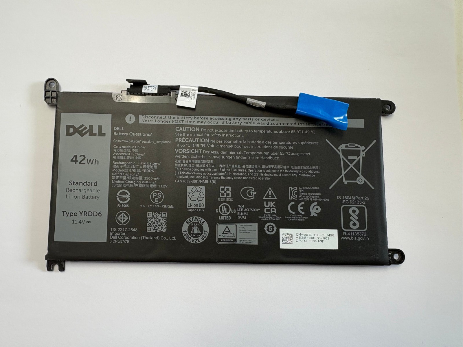 Replacement Laptop Battery 42Wh YRDD6 For DELL Inspiron/ Latitude/ Vostro