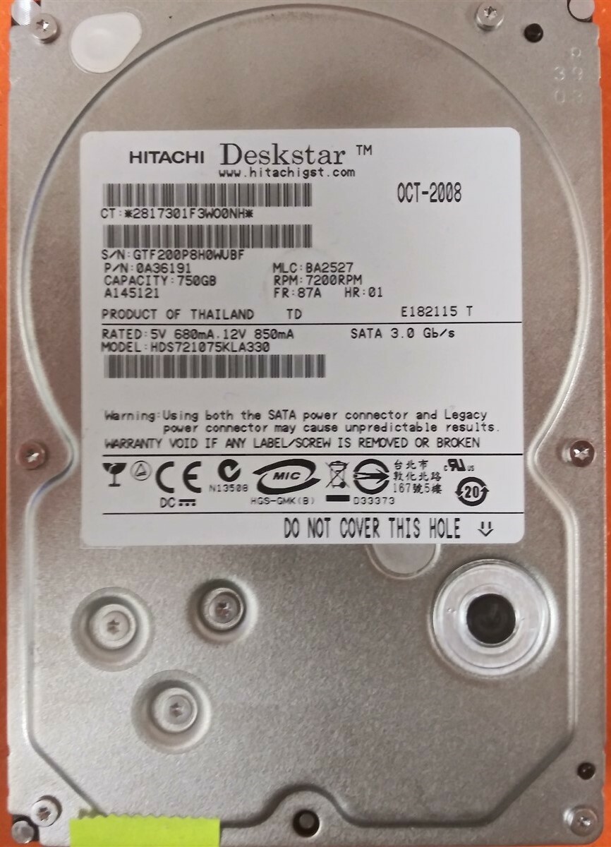 ⭐️⭐️⭐️⭐️⭐️ HDD Hard Drive SATA Desktop 3.5" Hitachi HDS721075KLA330 750GB A36191