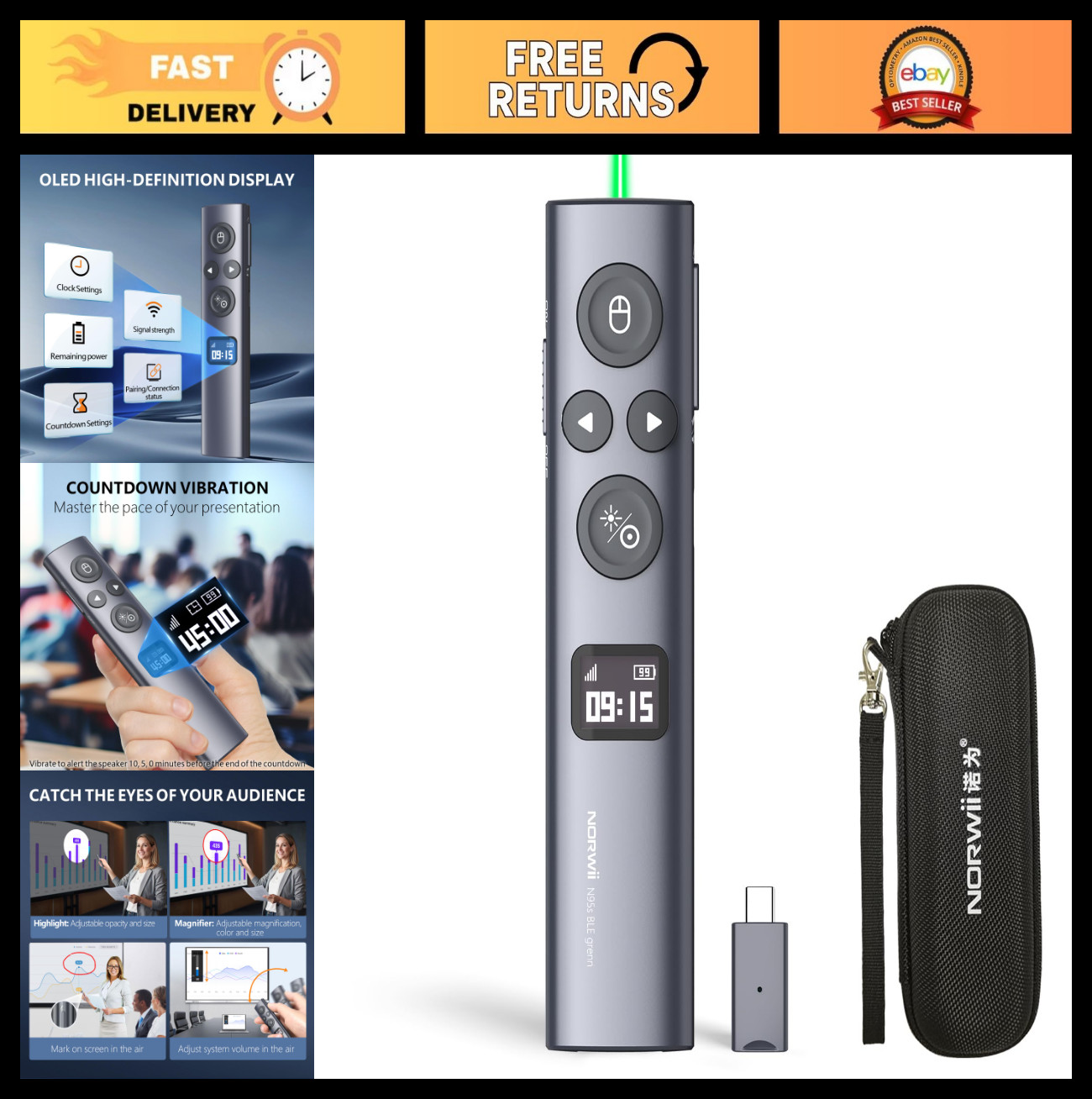 Wireless Presentation Clicker with Digital Laser Pointer for PowerPoint N95s