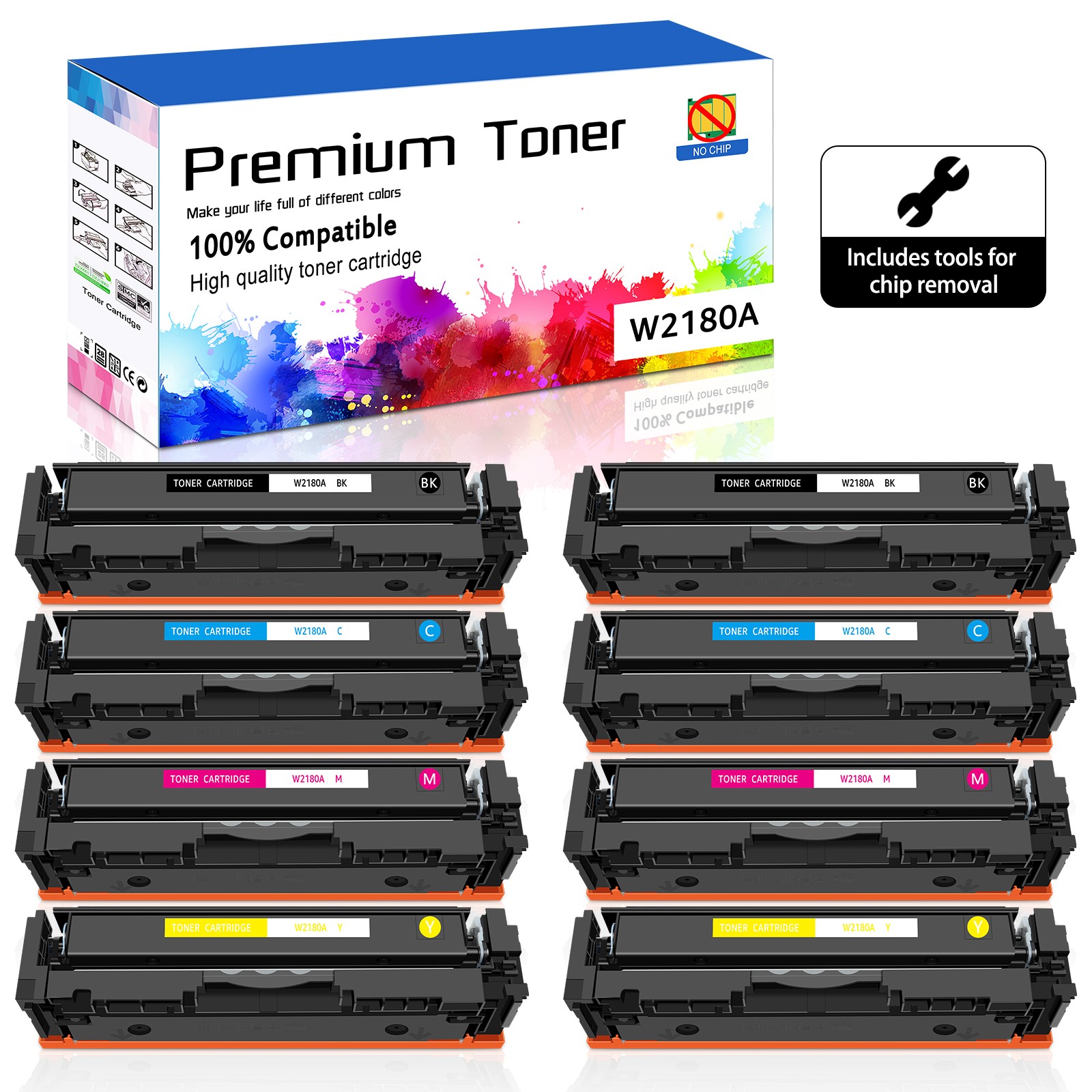 8PK W2180A Color Toner For HP Pro 3201dw MFP 3301fdw 3301sdw 3301cdw - NO CHIP
