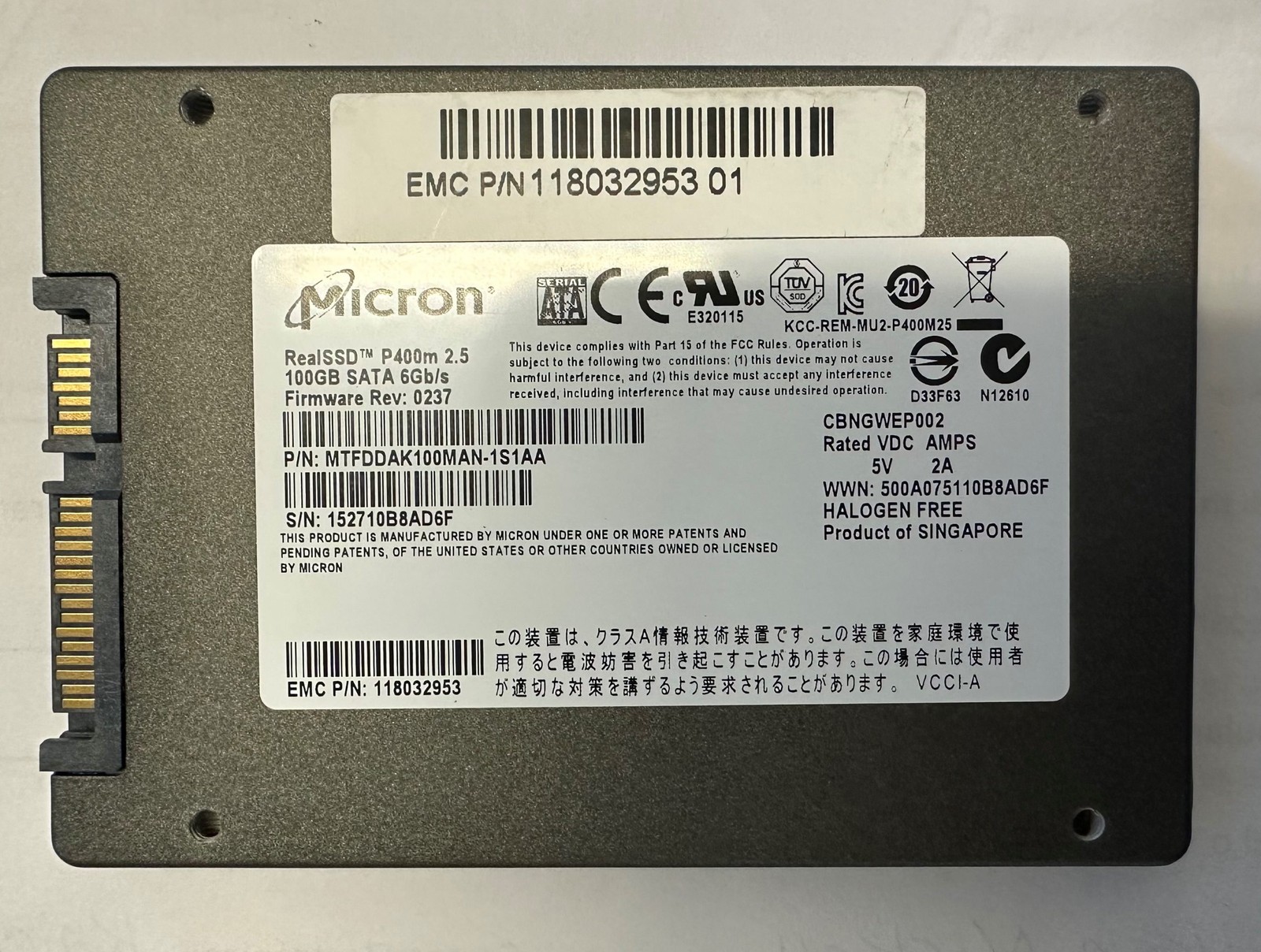 MTFDDAK100MAN-1S1AA - Micron 100GB SSD SATA 2.5" HDD