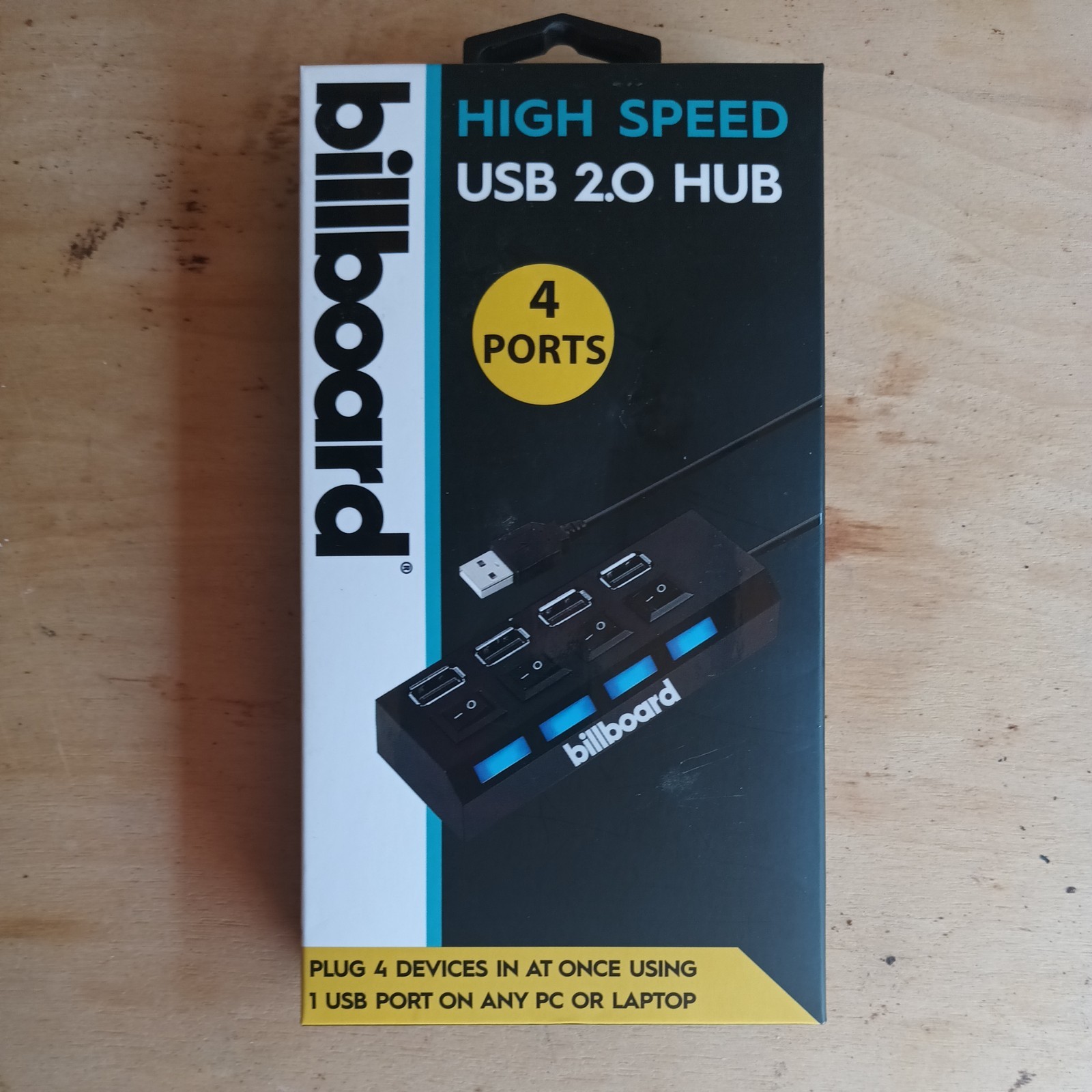Billboard USB 2.0 Hub 4-Port Splitter Black PC Laptop FD4769 New Sealed