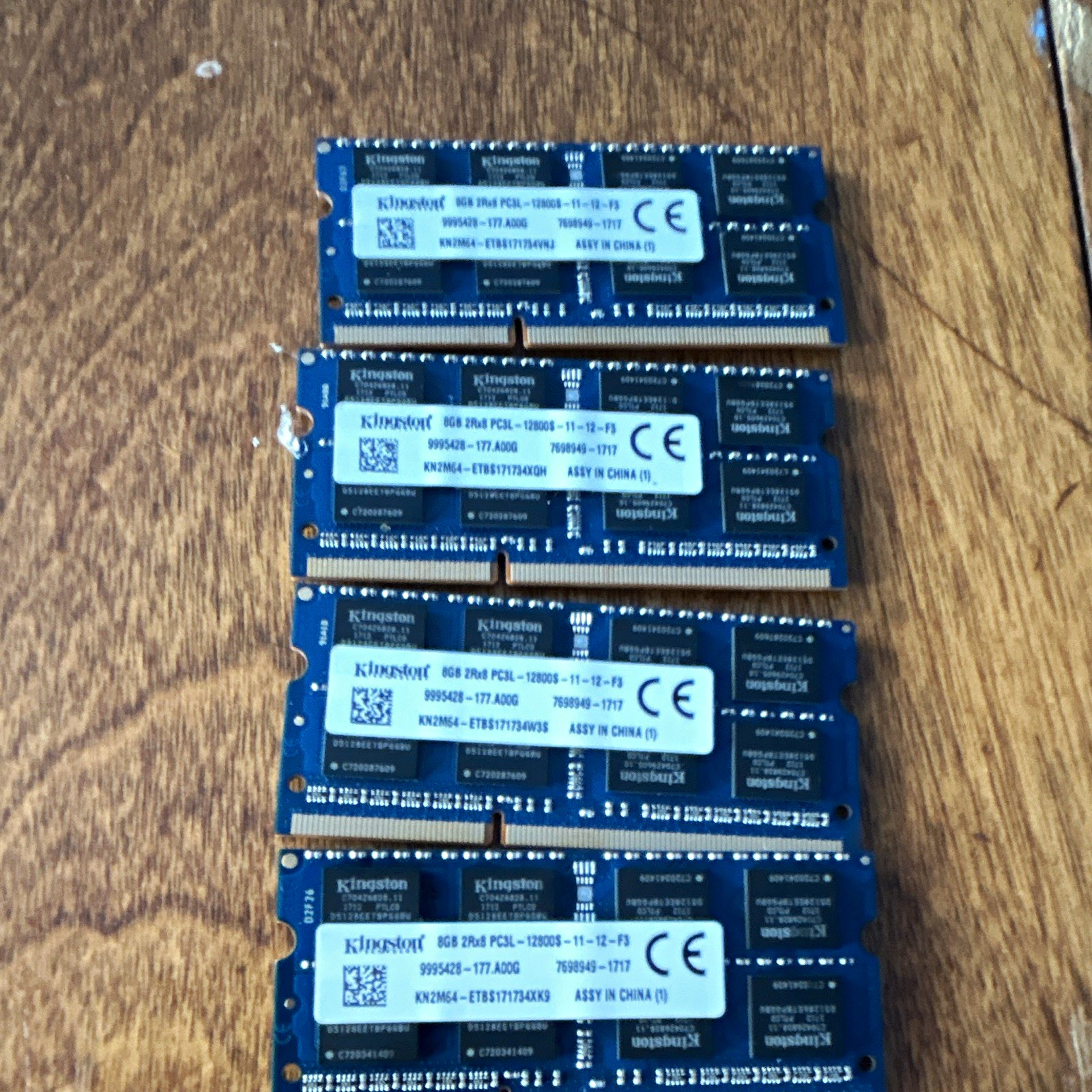Lot of 4 - Kingston 8GB DDR3L-1600 PC3L-12800S 204-Pin SO-DIMM Non-ECC