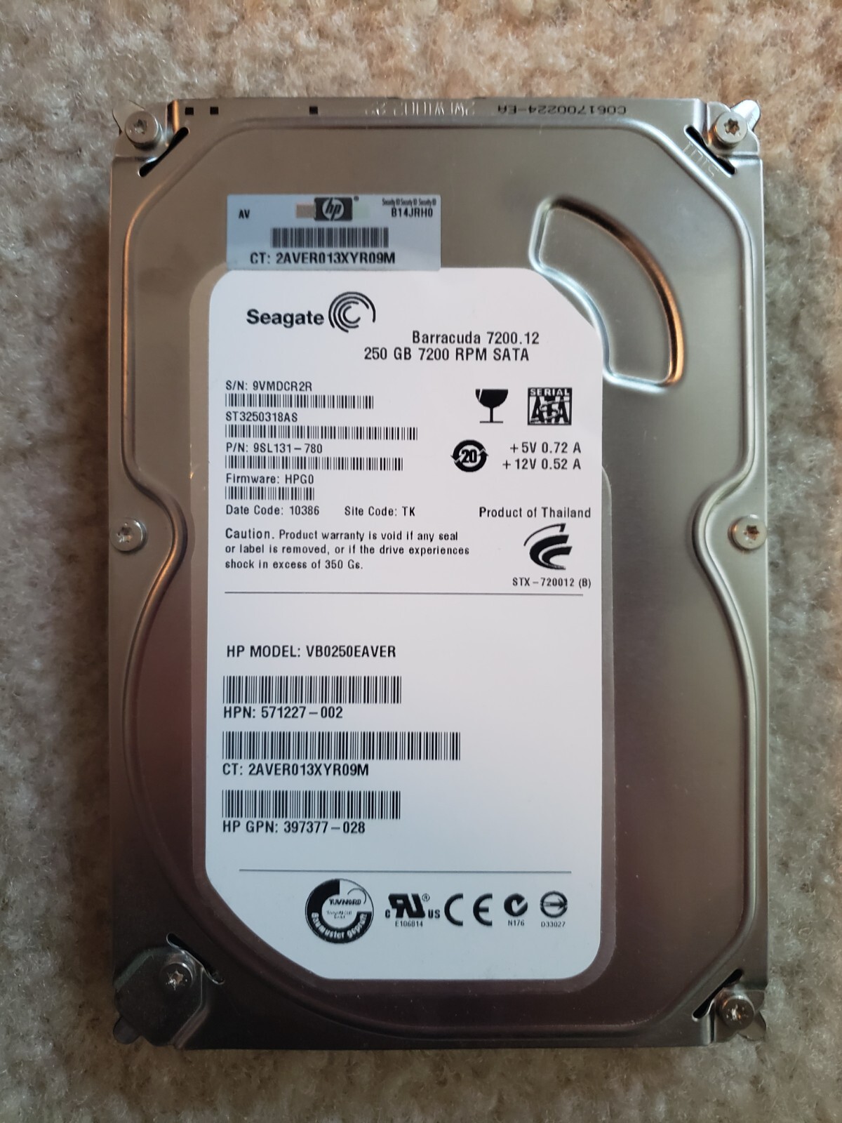 Seagate BarraCuda 7200.12 ST3250318AS 250GB HDD Hard Drive P/N 9SL131-780 FS