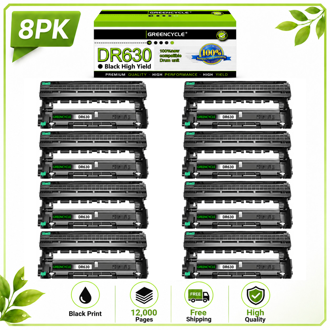 NEW 8PK Black DR630 Drum Unit for Brother MFC-L2680W MFC-L2685DW MFC-L2700DW