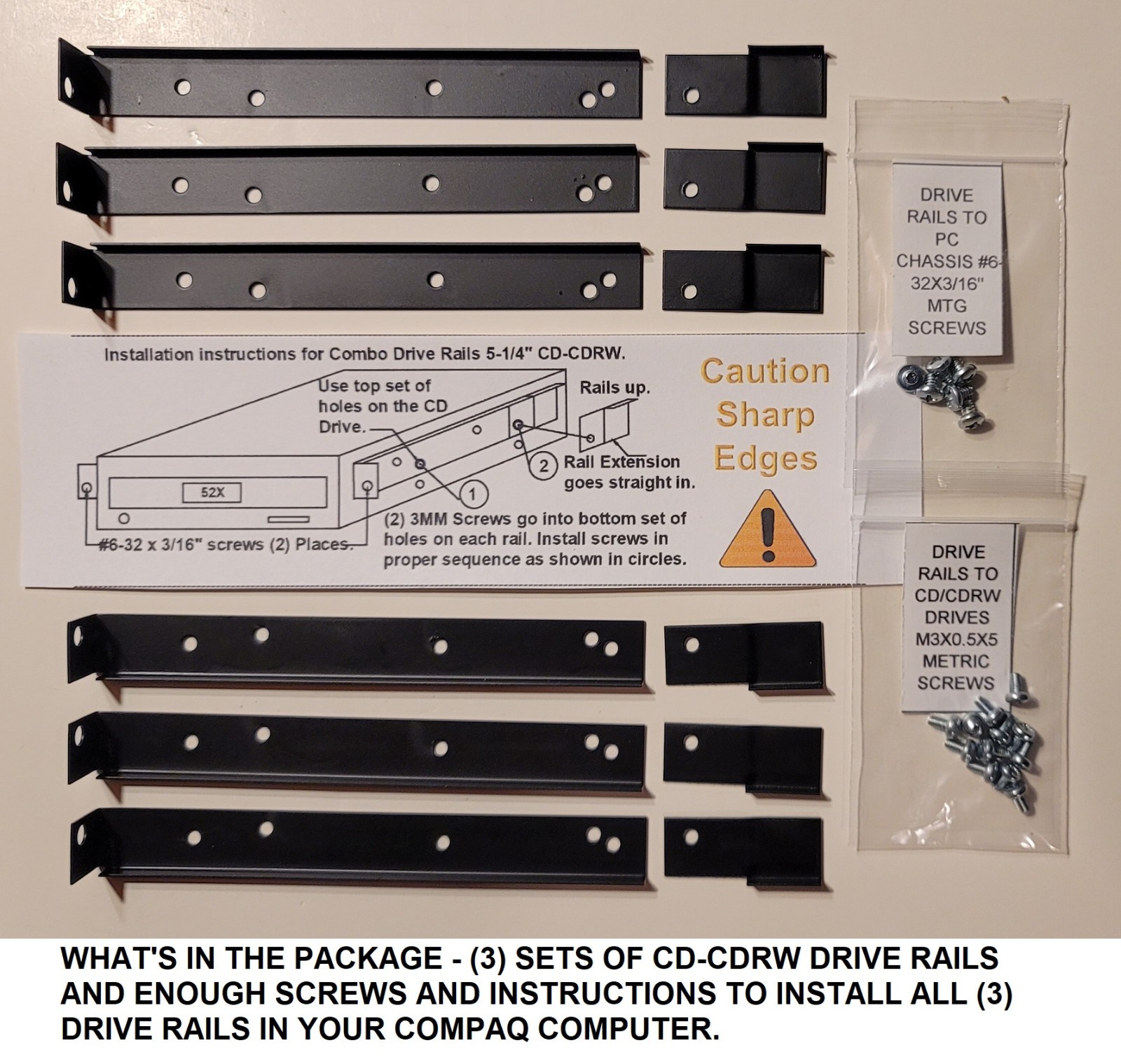 COMPAQ DESKPRO-PROLINEA-PROSIGNIA DRIVE RAILS COMPAQ STYLE 5 1/4" 3 SETS NEW USA