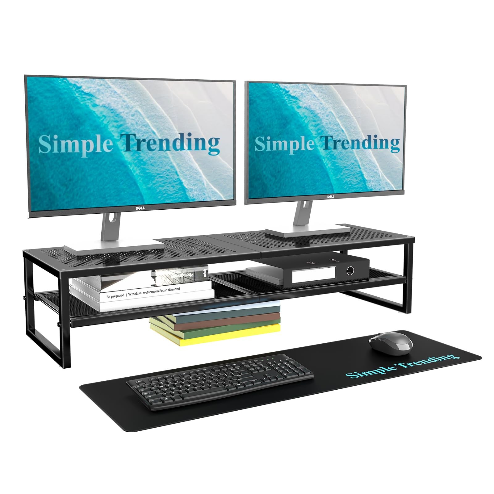 Simple Trending 2 Tier Metal Dual Monitor Stand 32"L x 10"W x 7"H, Black