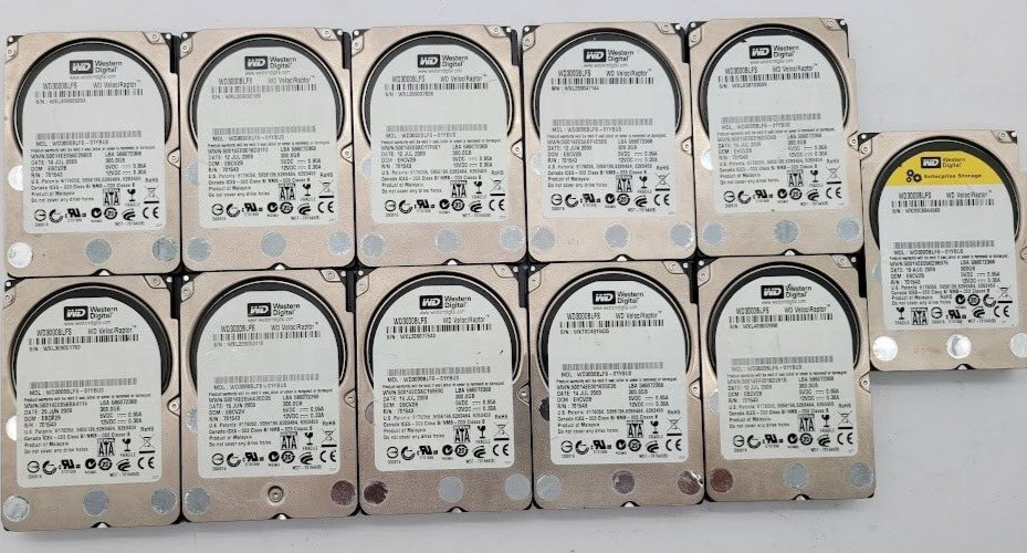 Lot of 11 Western Digital WD3000BLFS VelociRaptor 300GB 2.5" SATA Hard Drive