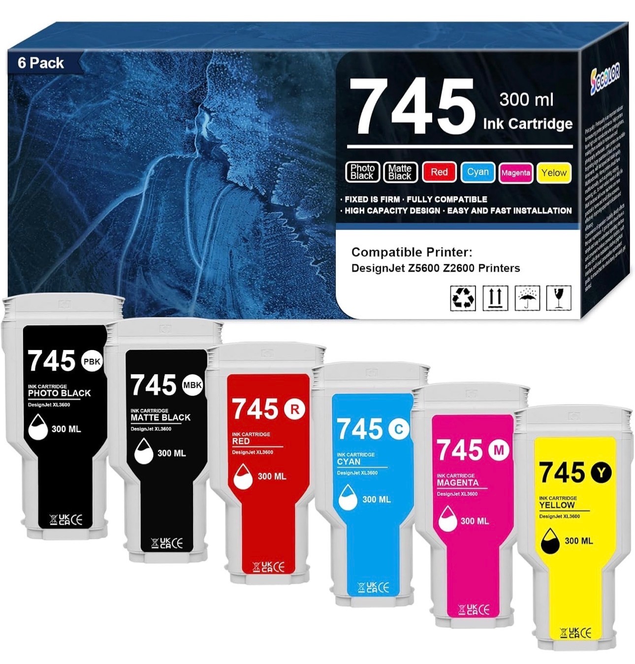 745 745XL Ink Cartridge  HP 745 PF9K06A F9K05A F9K04A F9K03A F9K02A F9K01A 6Pack