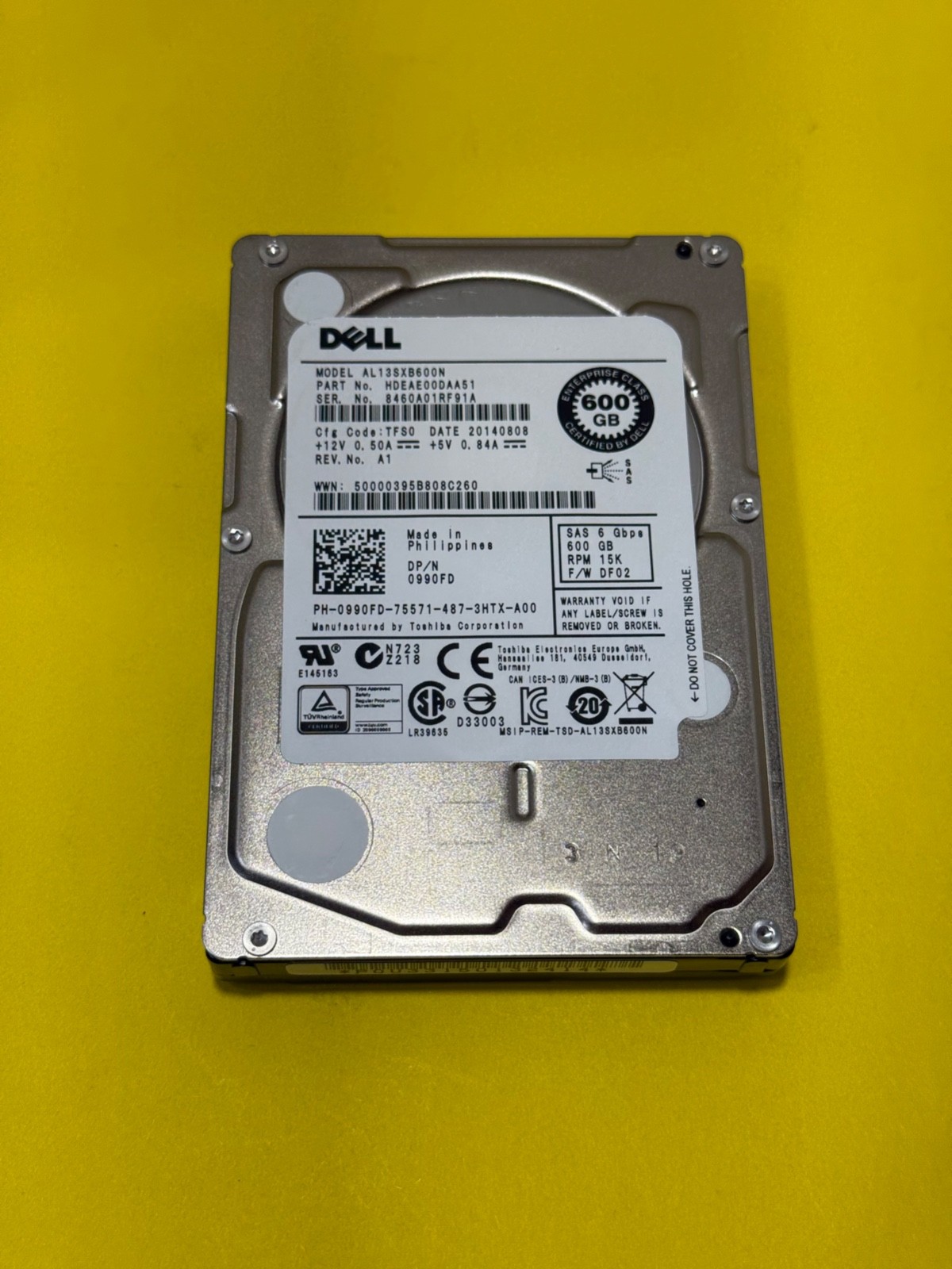 DELL AL13SXB600N 600GB 15K 6G 2.5" SAS ENT HDD 0990FD