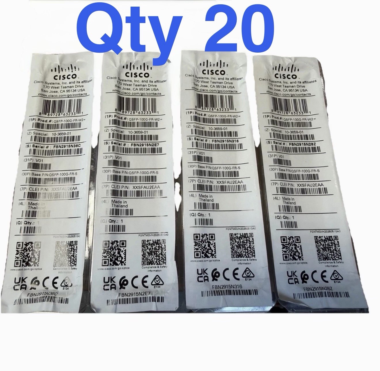 20 X  New Cisco QSFP-100G-FR-W2 10-3659-01 Module Hologram Brand New 20 Pack