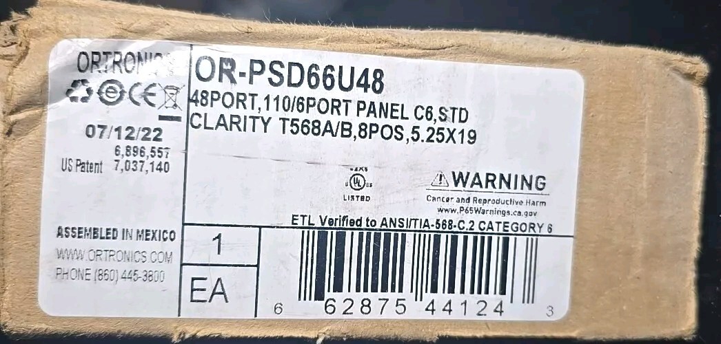 BRAND NEW*Ortronics Clarity 6 Cat6 48-Port Panel OR-PSD66U48 STD
