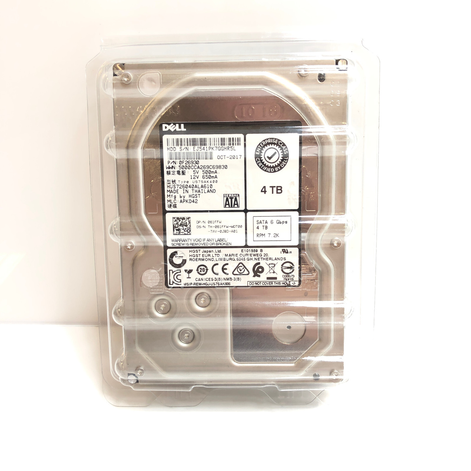 Dell 061FFW 4TB HDD 7.2k RPM DPN:61FFW Model HUS726040ALA610