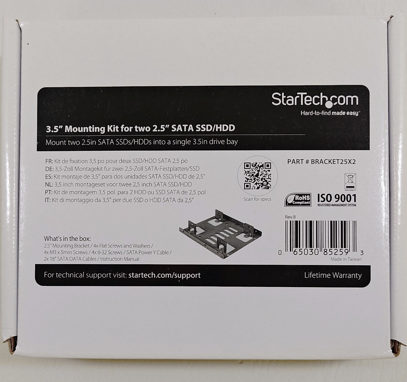 Lot Of 5 StarTech BRACKET25X2 Dual 2.5" to 3.5" HDD SSD Mounting Brackets - New