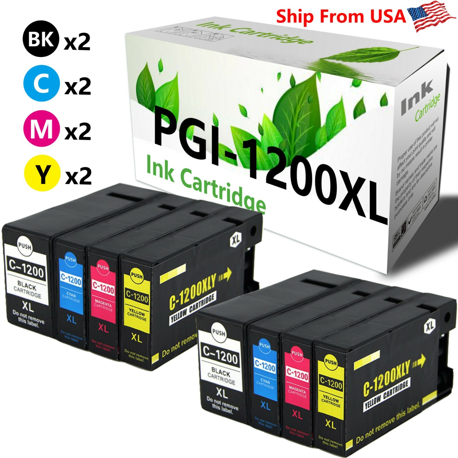 8-Pack PGI-1200 PGI-1200XL Ink Cartridge for MAXIFY MB2020 MB2720 Printer