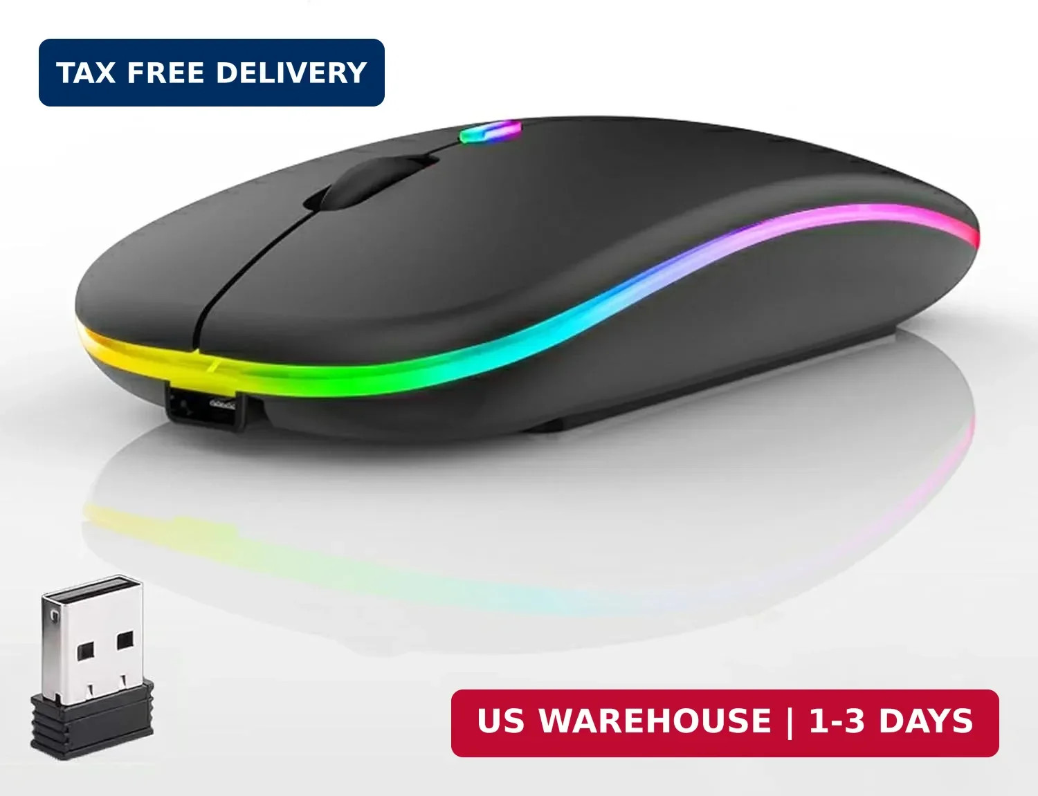 LED Wireless Mouse, Slim Silent Dual-Mode 2.4G+BT Rechargable 7-Color Portable M