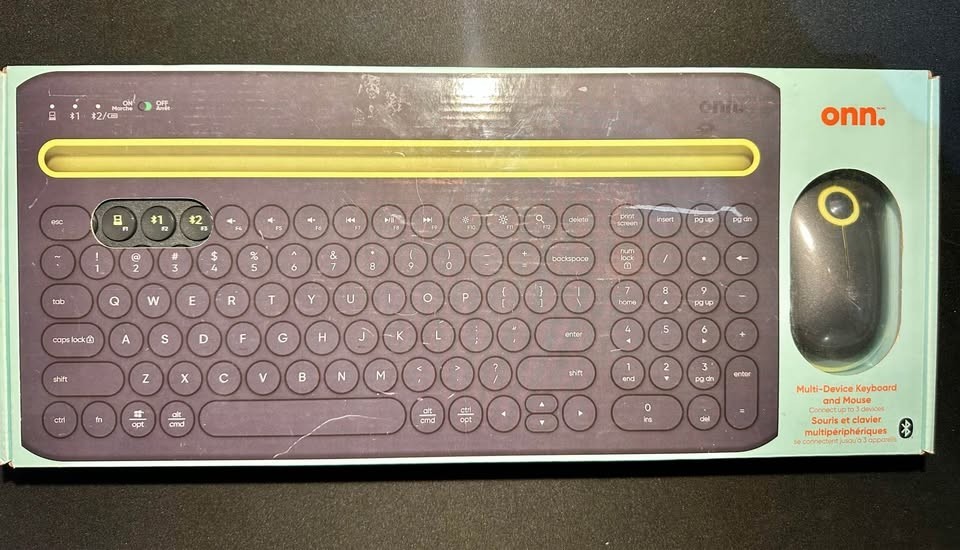 Onn Multi-Device Keyboard and Mouse USB Bluetooth Wireless CIB. Tested/Working