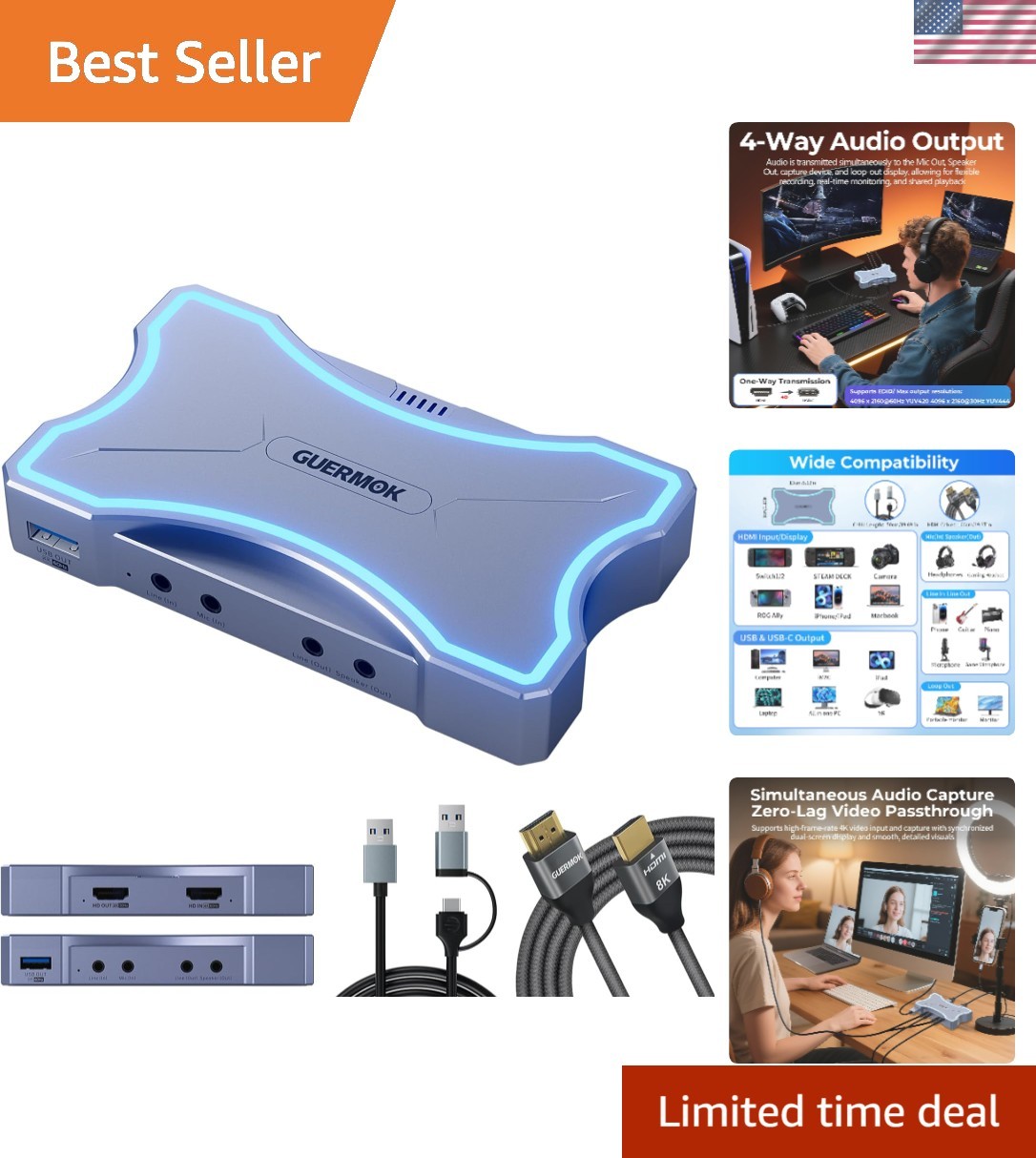 4K HDMI Capture Card with Touch LED, Dual HDMI in/Loop-Out, USB 3.0, 4K@60Hz/...