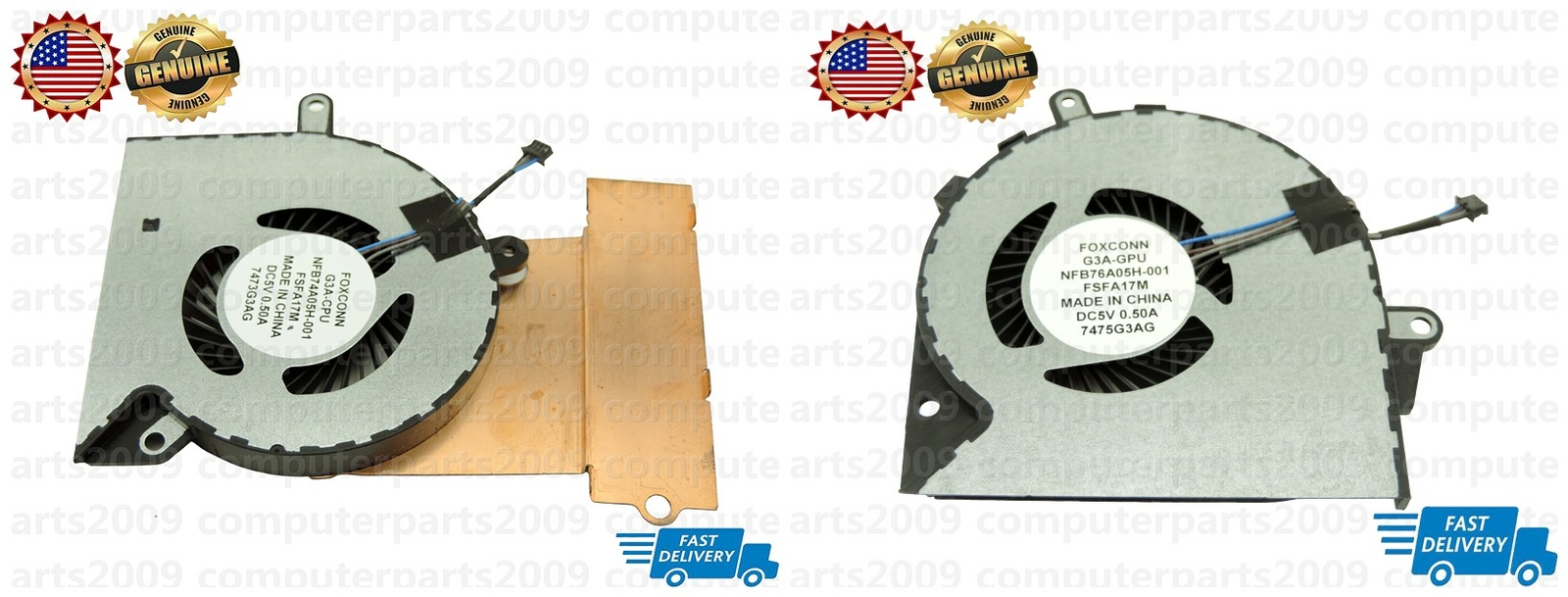 Pair of CPU+GPU Laptop Fan for HP Omen 15-CE 17-AN Series 929455-001 929456-001