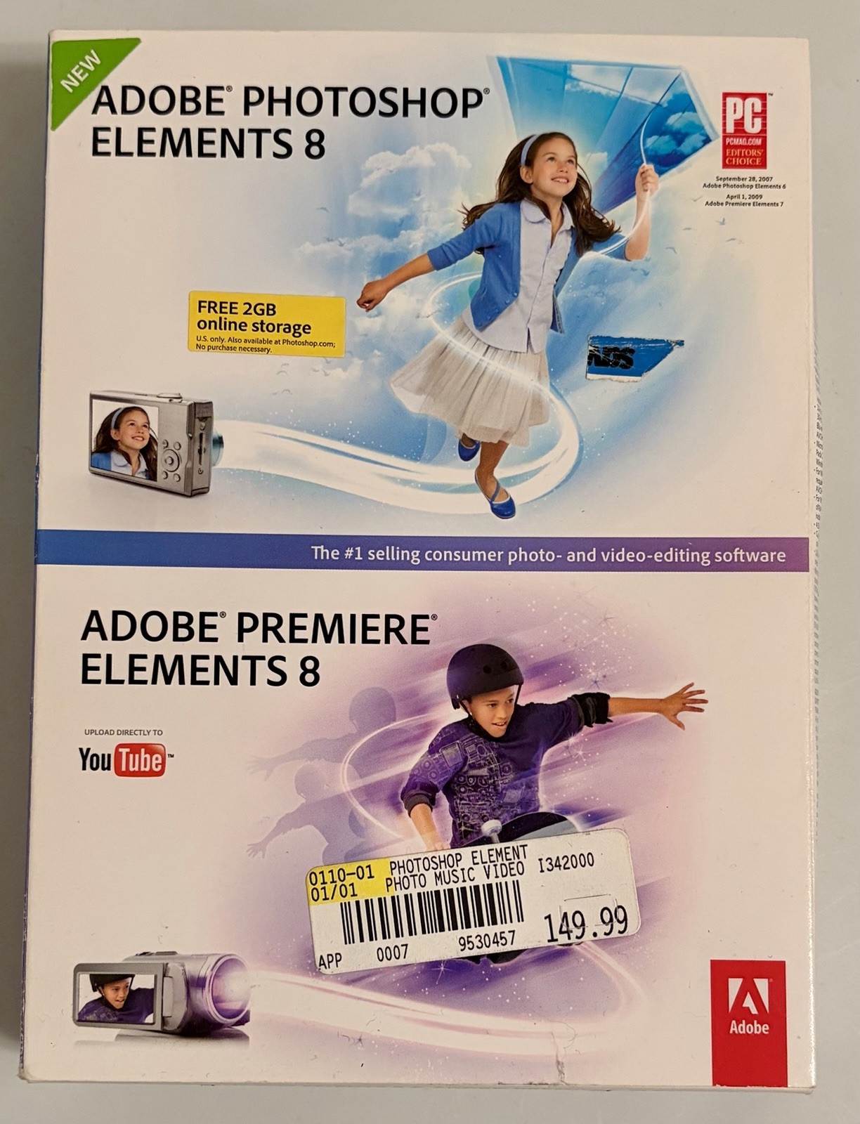 Adobe Photoshop Elements 8 & Premier Elements 8 Disc Set with Codes Original Box