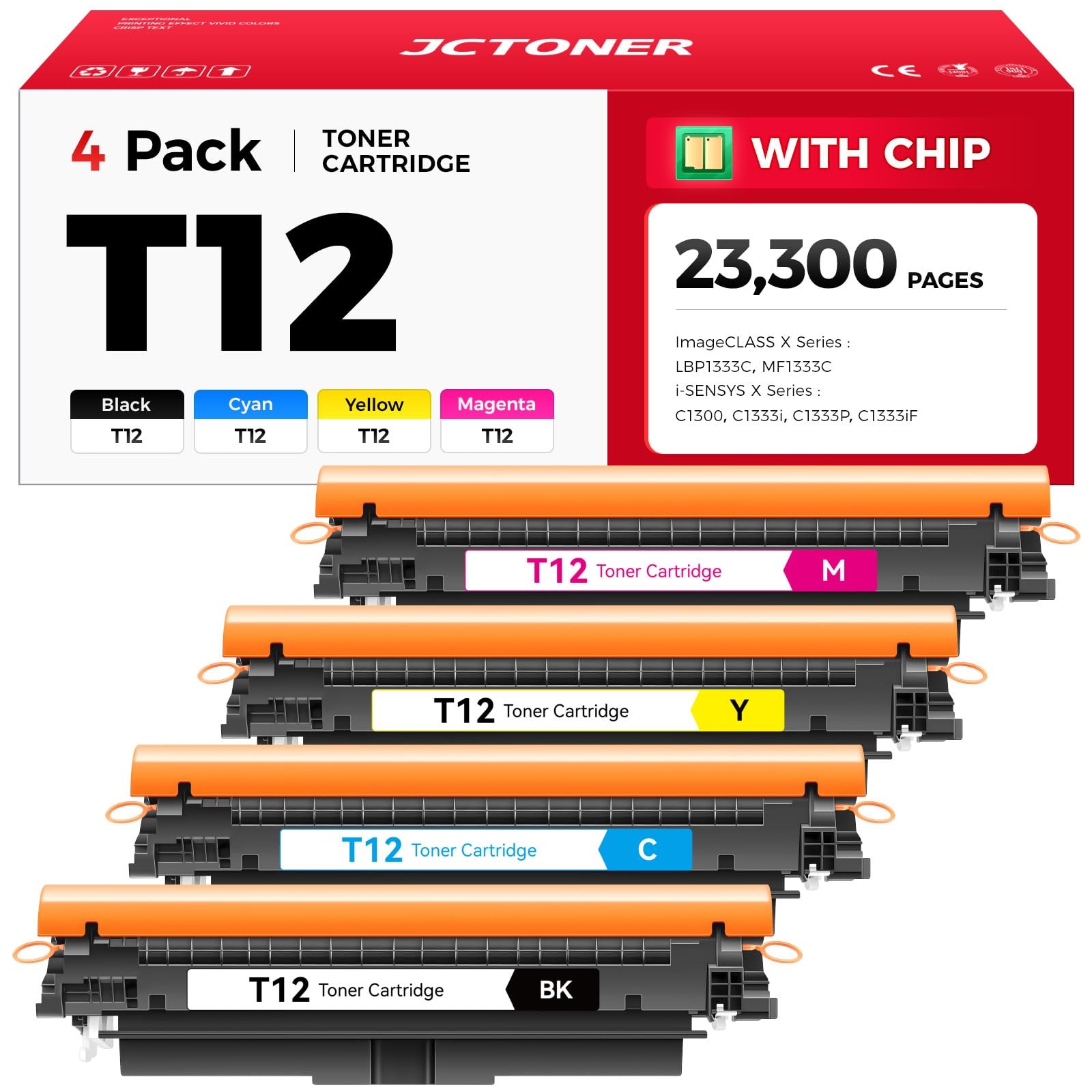 T12 T12L Toner Cartridge Set 4-Pack with Toner-4 Pack, Pack