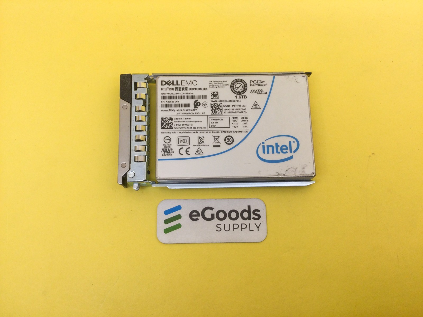 YWWTM DELL EMC 1.6TB NVME PCIE U.2 2.5'' SSD 0YWWTM SSDPE2KE016T8T