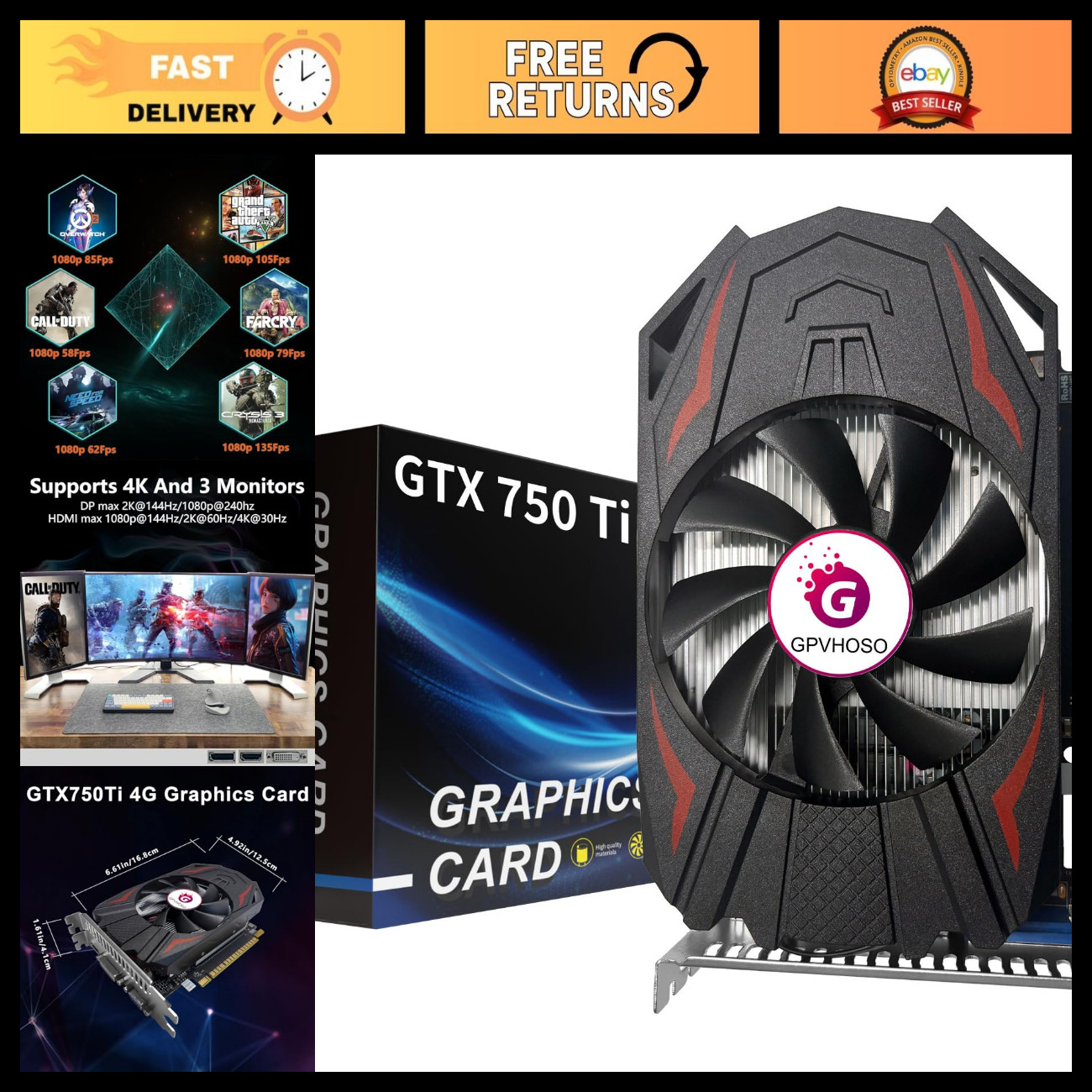 GTX 750Ti 4GB GDDR5 Graphics Card for Gaming, High Performance, DirectX 12
