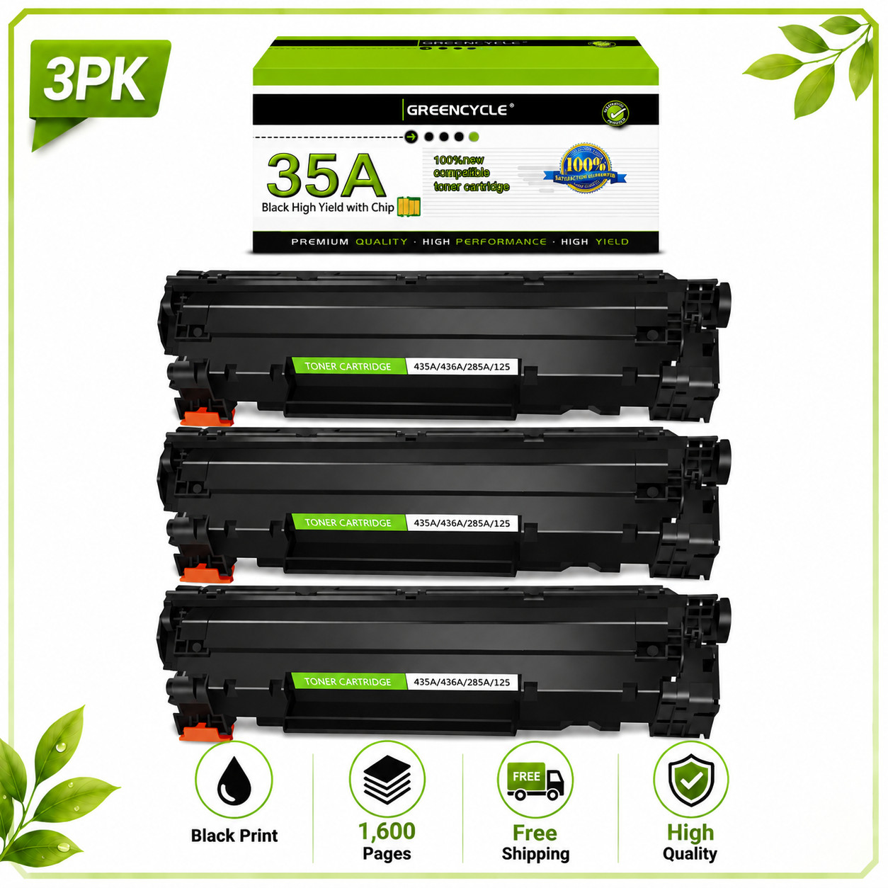 Compatible HP LaserJet P1009 Printer & New 35A Toner (CB435A) + Warranty x3PCS