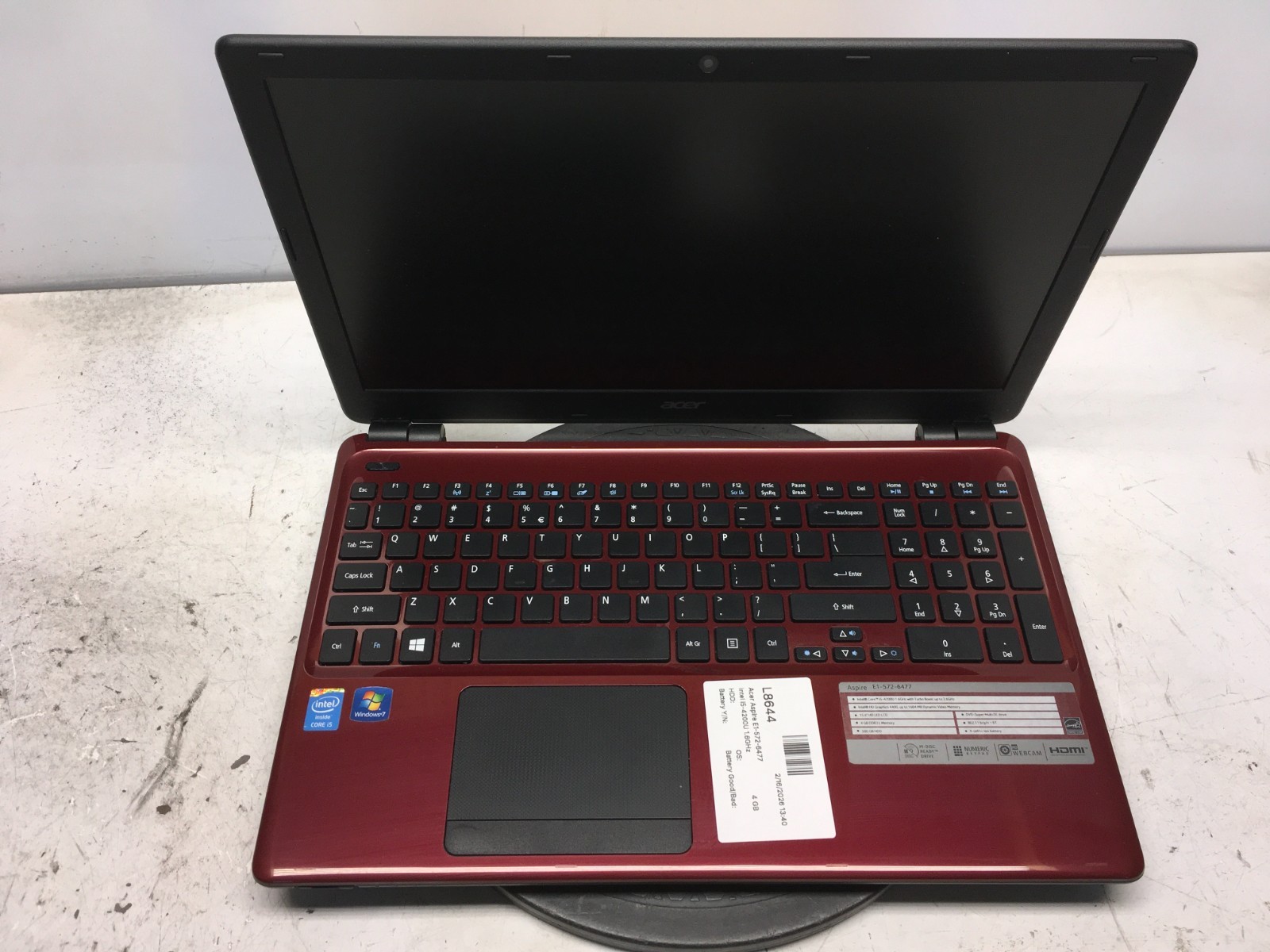 Acer Aspire E1-572-6477 Intel i5-4200U 1.6GHz 4 GB NO HDD