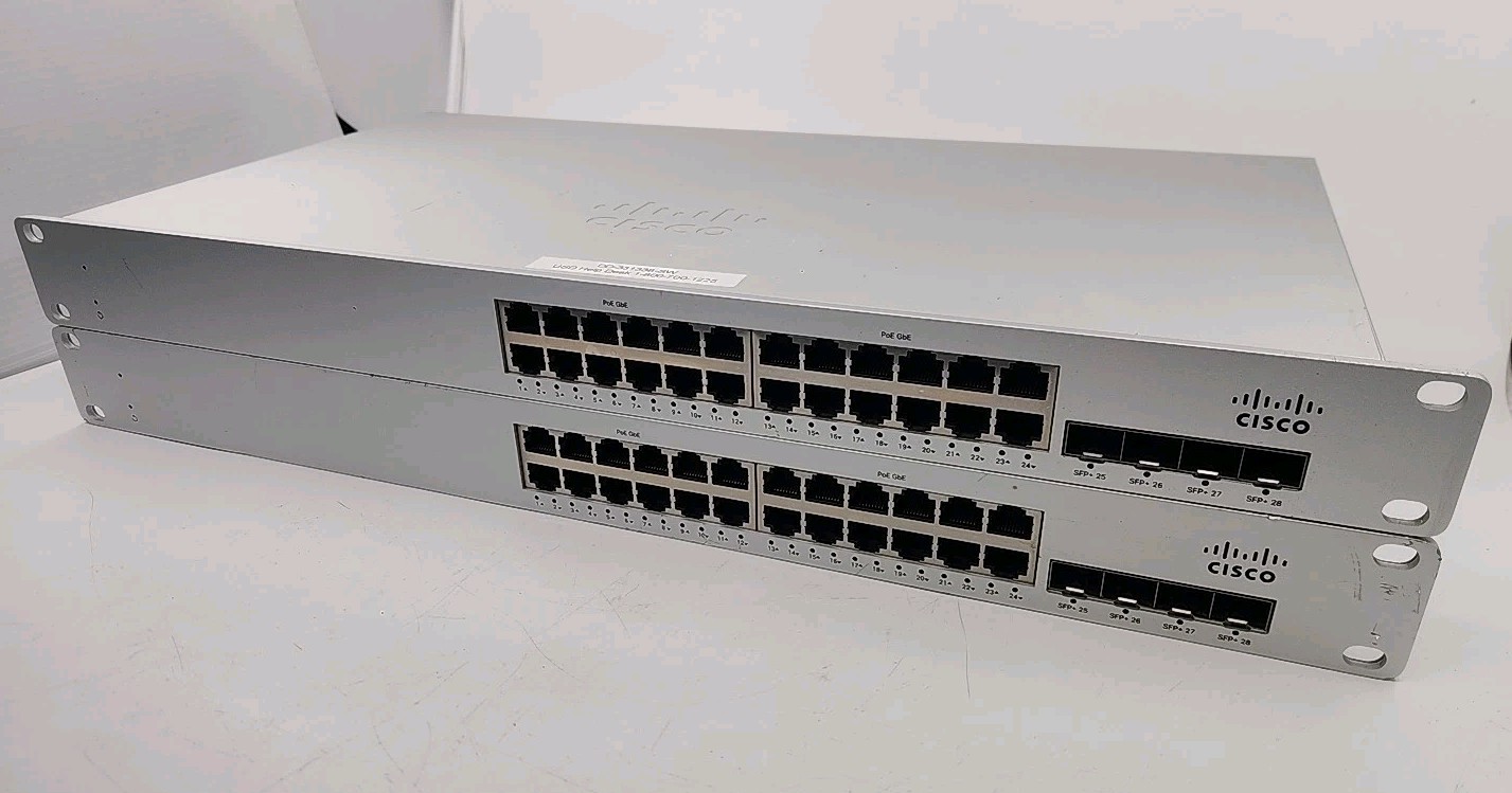 Lot of 2 Cisco Meraki MS225-24P PoE Switches Power On Claimed Read