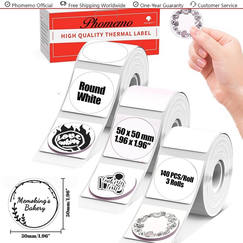 3 Roll Phomemo 50×50mm White Self-Adhesive Thermal Label for M110/M100/M220/M120