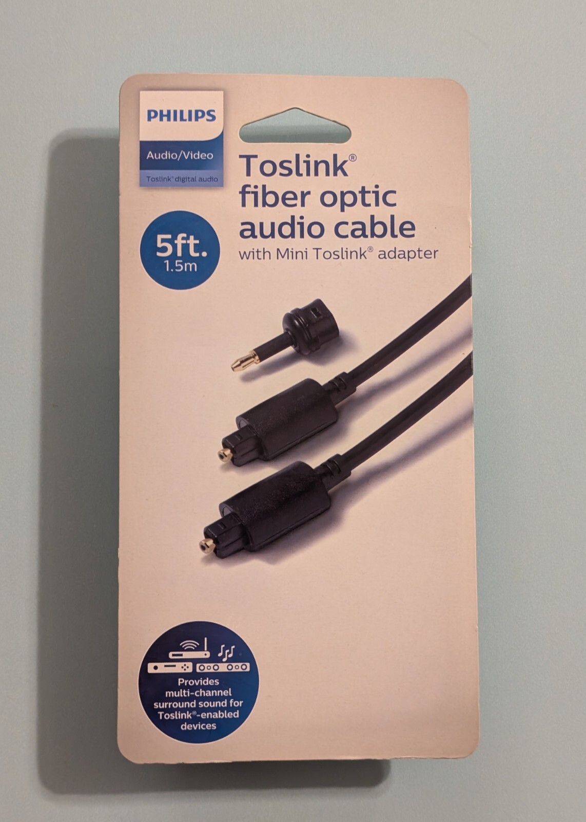 Philips Toslink Fiber Optic Audio Cable w/ Mini Toslink Adapter 5 Feet SWA9225A