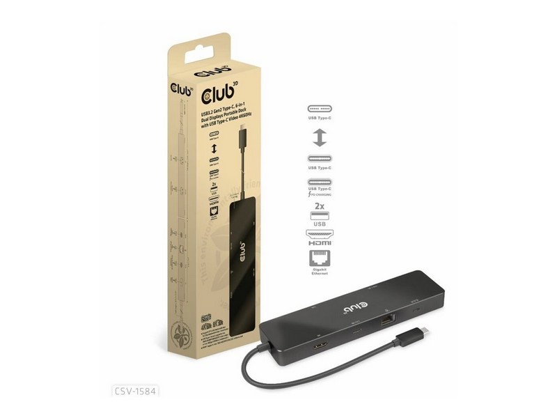 Club 3D USB Type C 6-in-1 MST Dual 4K60Hz Digital/Data Docking Station CSV-1584